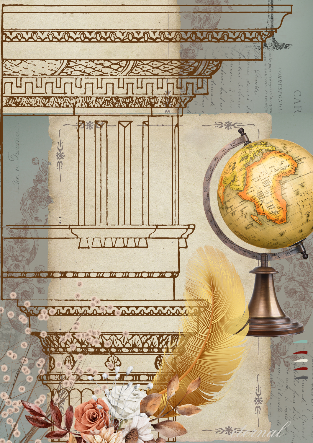 Vintage Architecture & Botanical Gold Print - Special Edition Wall Art Eternal Art Prints