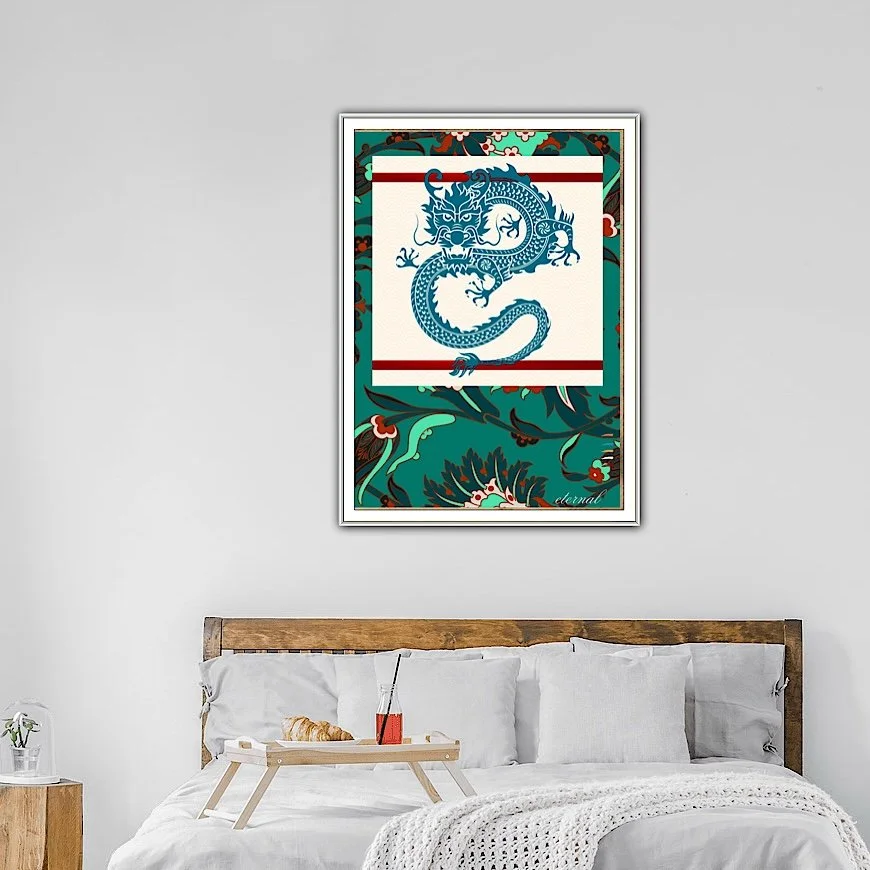 Oriental Dragon with green pattern Wall Art Print, Eternal Art & Design - Eternal Art & Design
