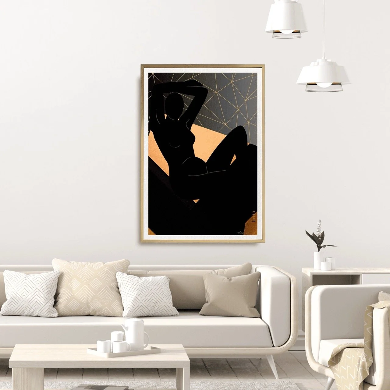 Female Figure Nude Reclining with Orange Mosaic Art Print, Sydney Artist - Eternal Art Prints - Eternal Art & Design