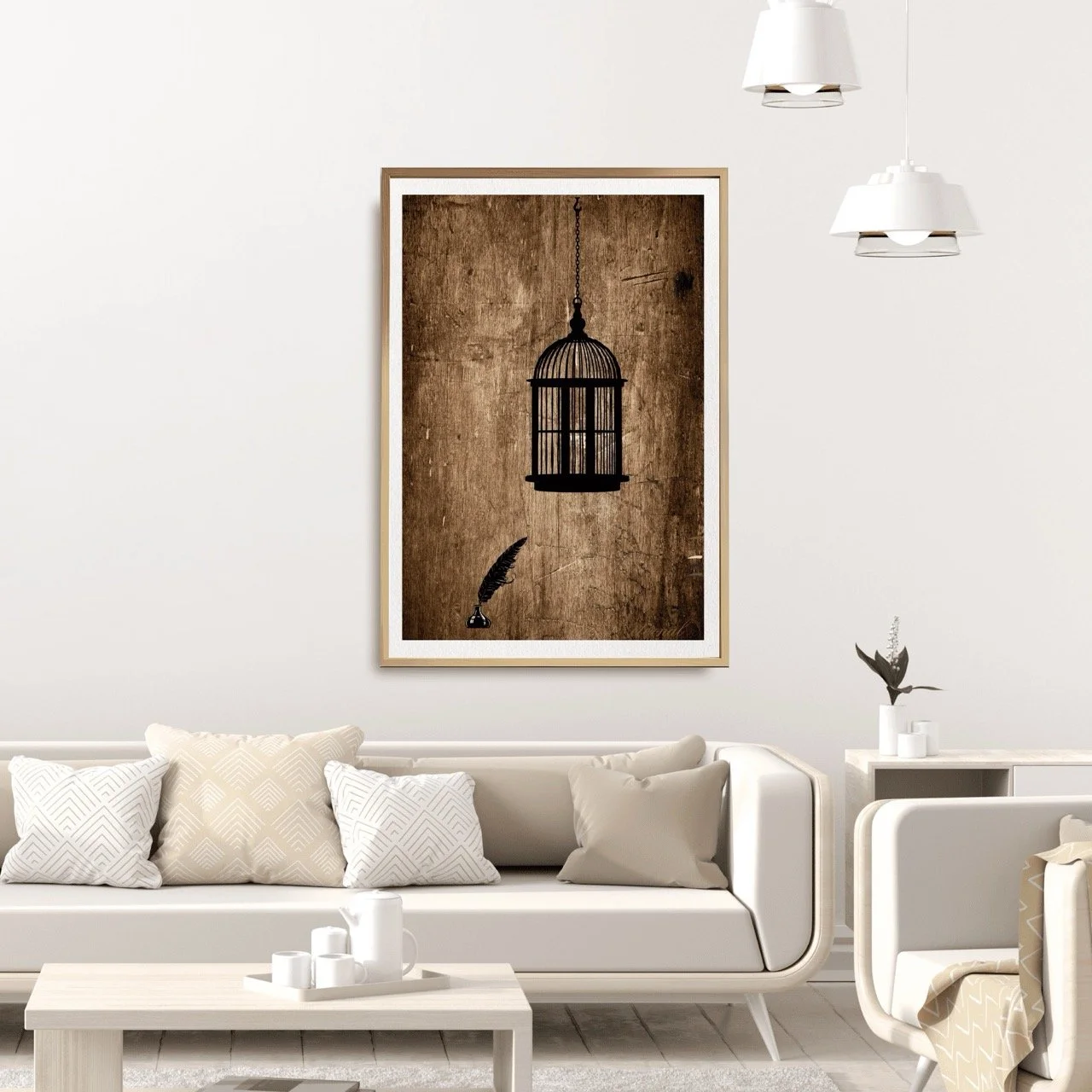 Birdcage Ink and Quill Wall Art Print, Eternal Art Prints - Eternal Art & Design