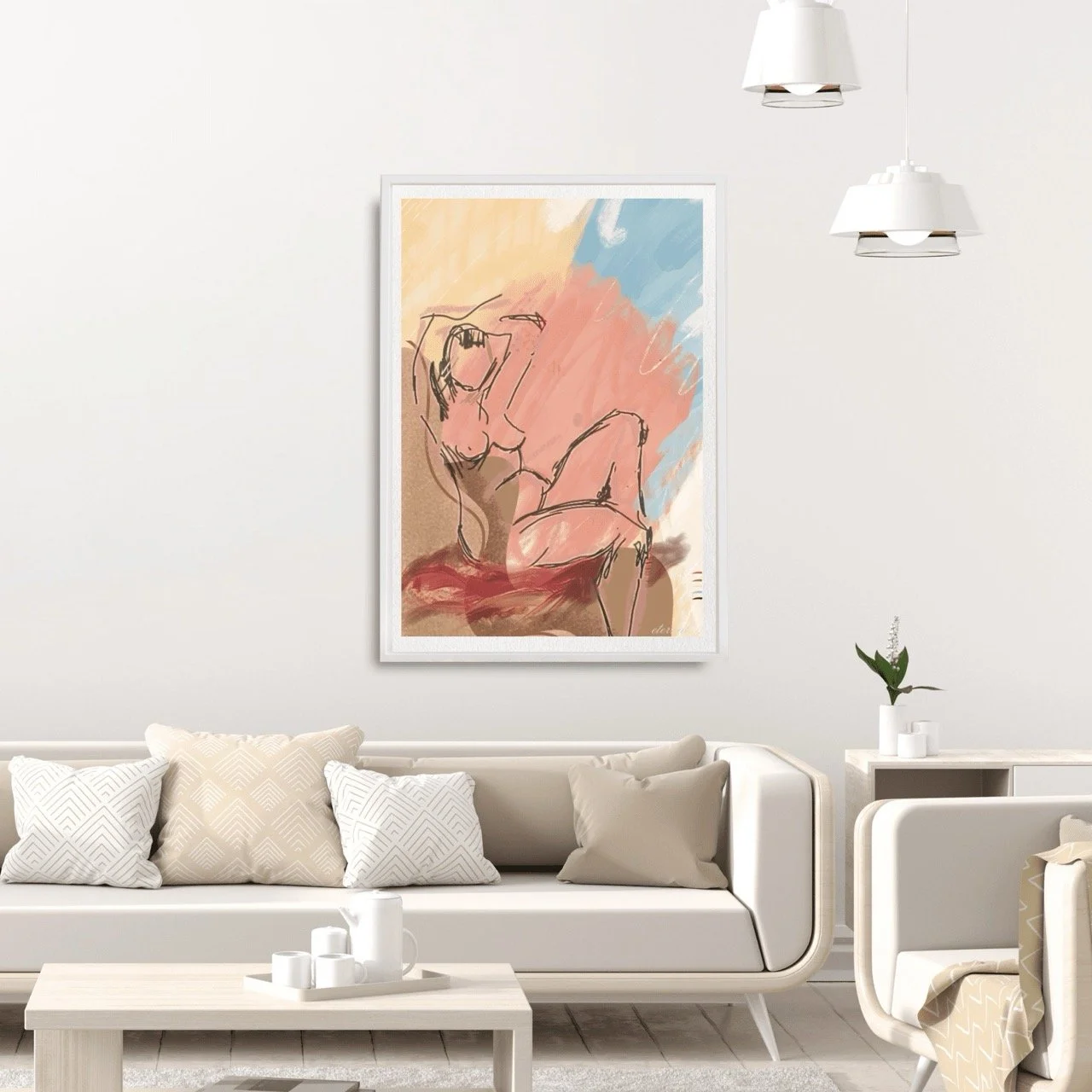 Female Nude Figure Seated with Colourful Background Wall Art Print, Sydney Artist - Eternal Art Prints - Eternal Art & Design