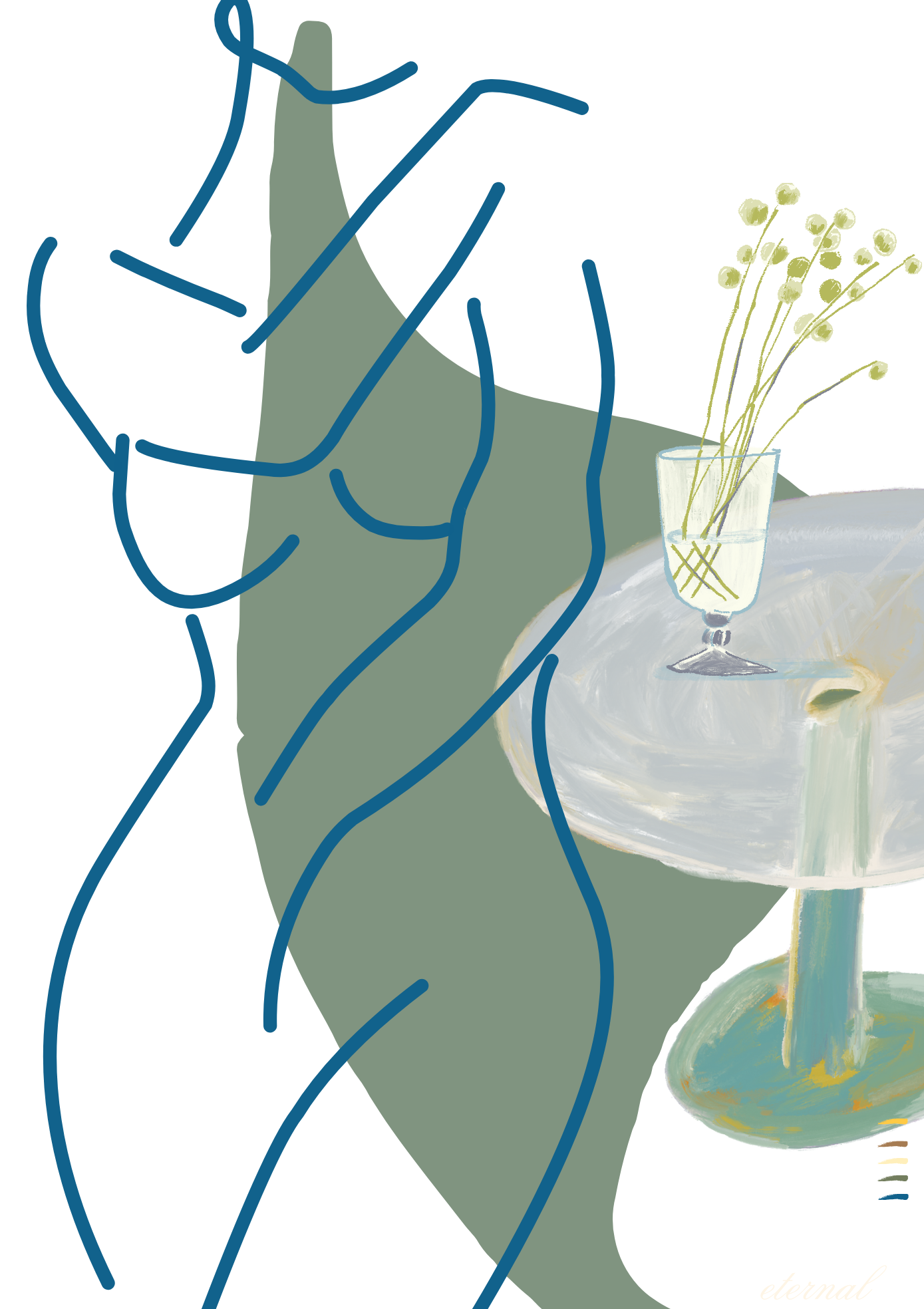 Female Figure Minimalist Nude Line Drawing with Billy Buttons Wall Art Print, Sydney Artist - Eternal Art Prints