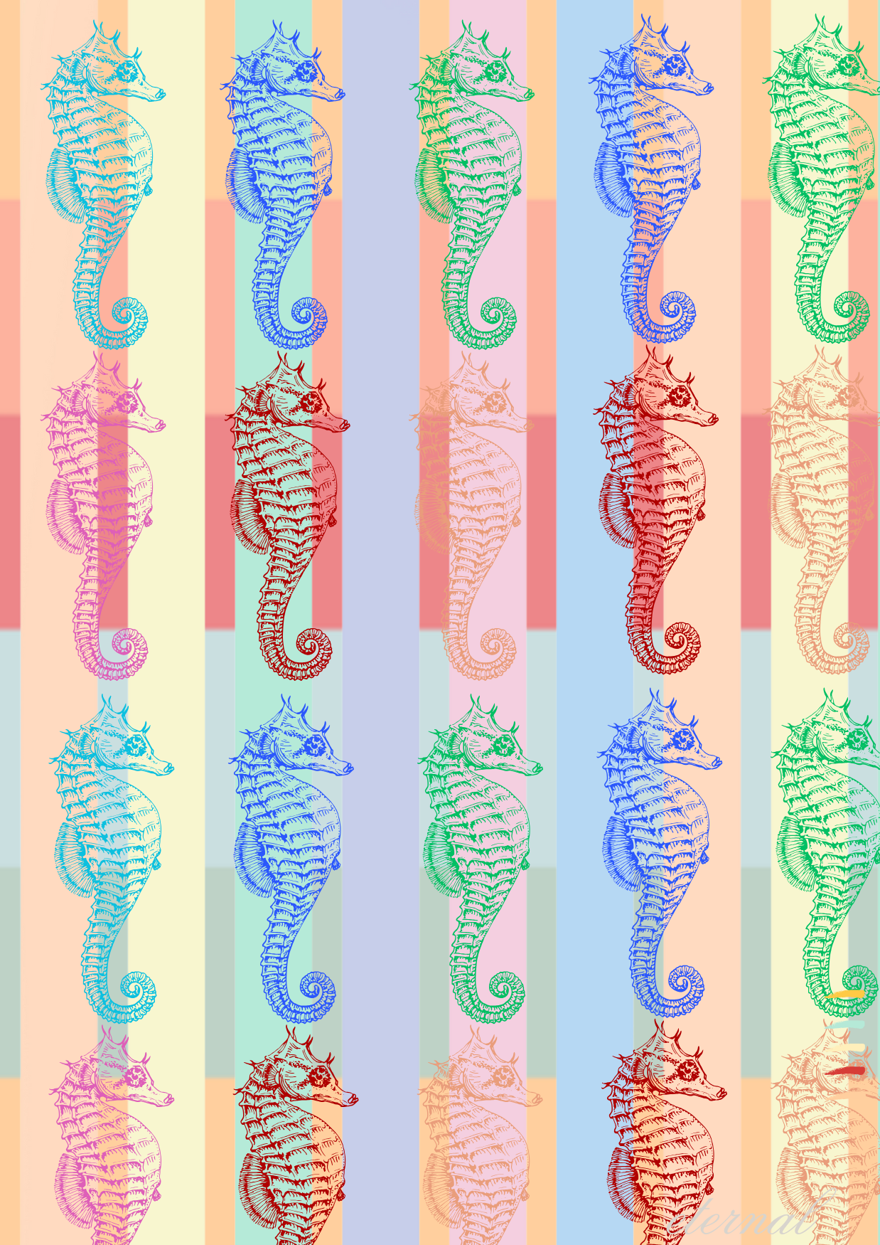 Pastel Seahorse Modern Coastal Nautical Wall Art Print - Sydney Artist, Eternal Art Prints