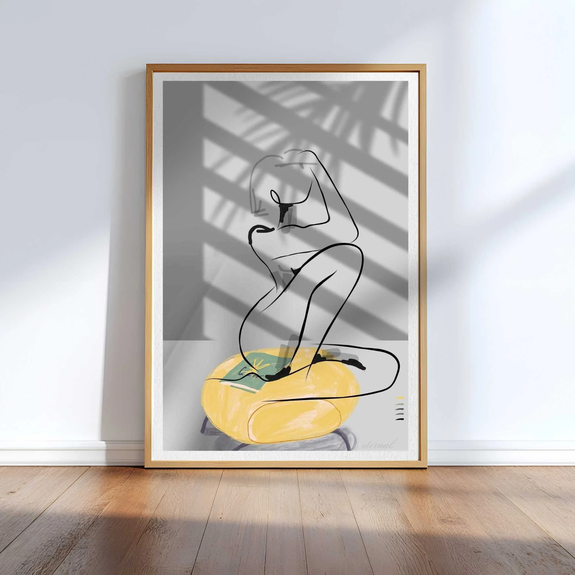 Nude Female Seated on Yellow Ottoman Art Print, Sydney Artist - Eternal Art Prints - Eternal Art & Design