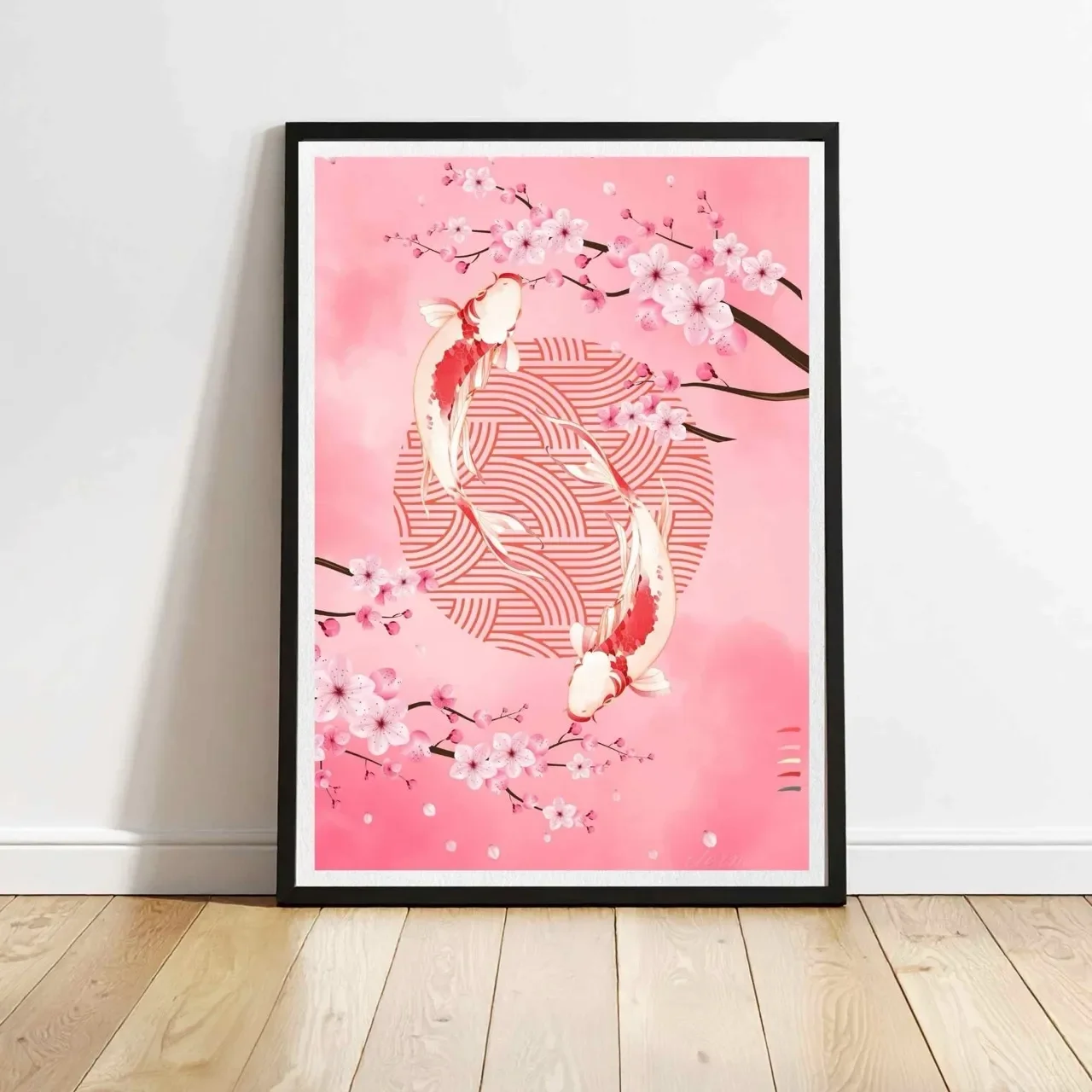 Oriental Cherry Blossoms and Koi Wall Art Print, Eternal Art Prints