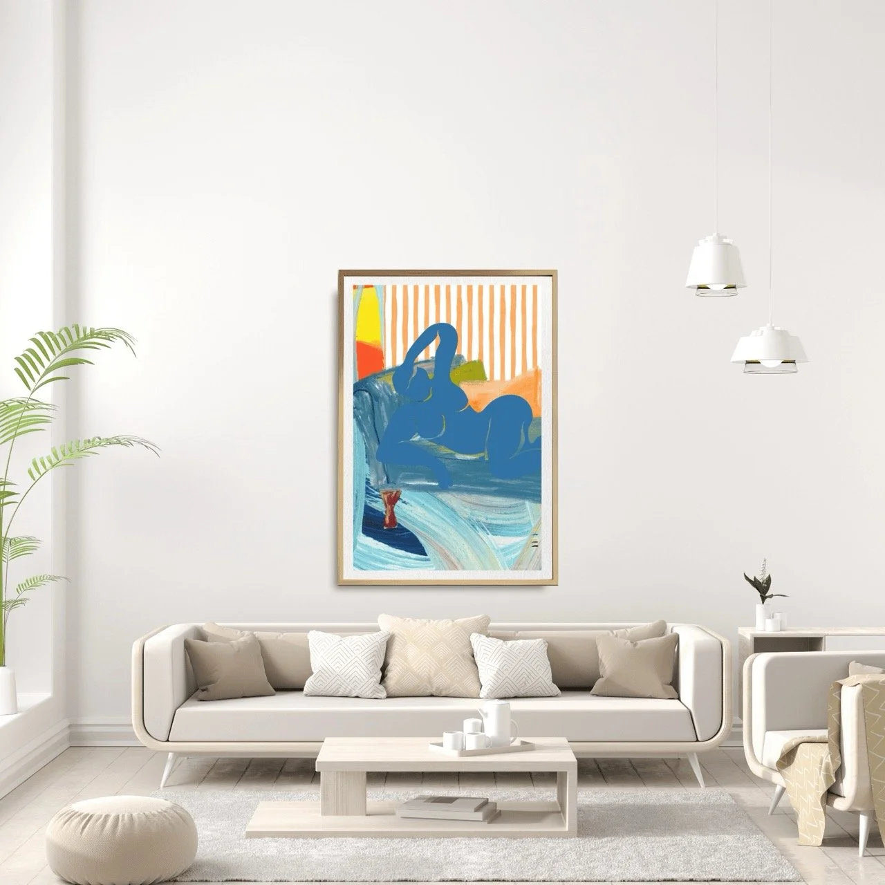 Modern Reclining Woman with Stripes Art Print, Sydney Artist - Eternal Art Prints - Eternal Art & Design