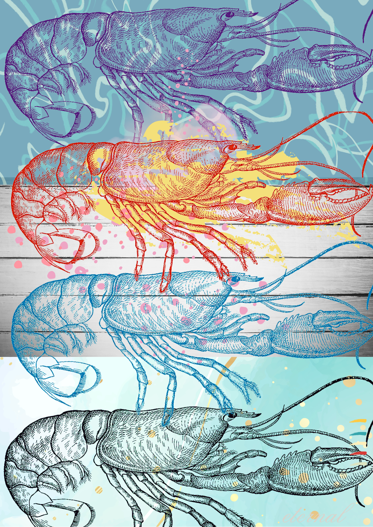 Lobster Modern Coastal Wall Art Print - Sydney Artist, Eternal Art Print