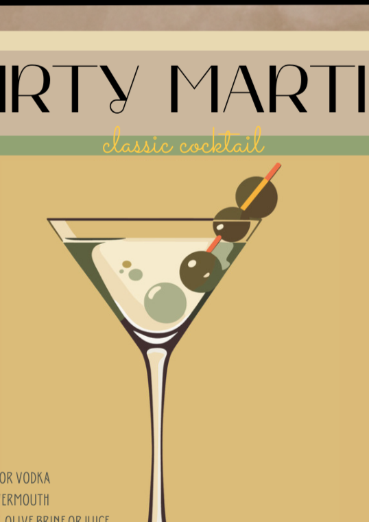 Retro Dirty Martini Cocktail Culture Wall Art Print, Eternal Art & Design - Eternal Art & Design