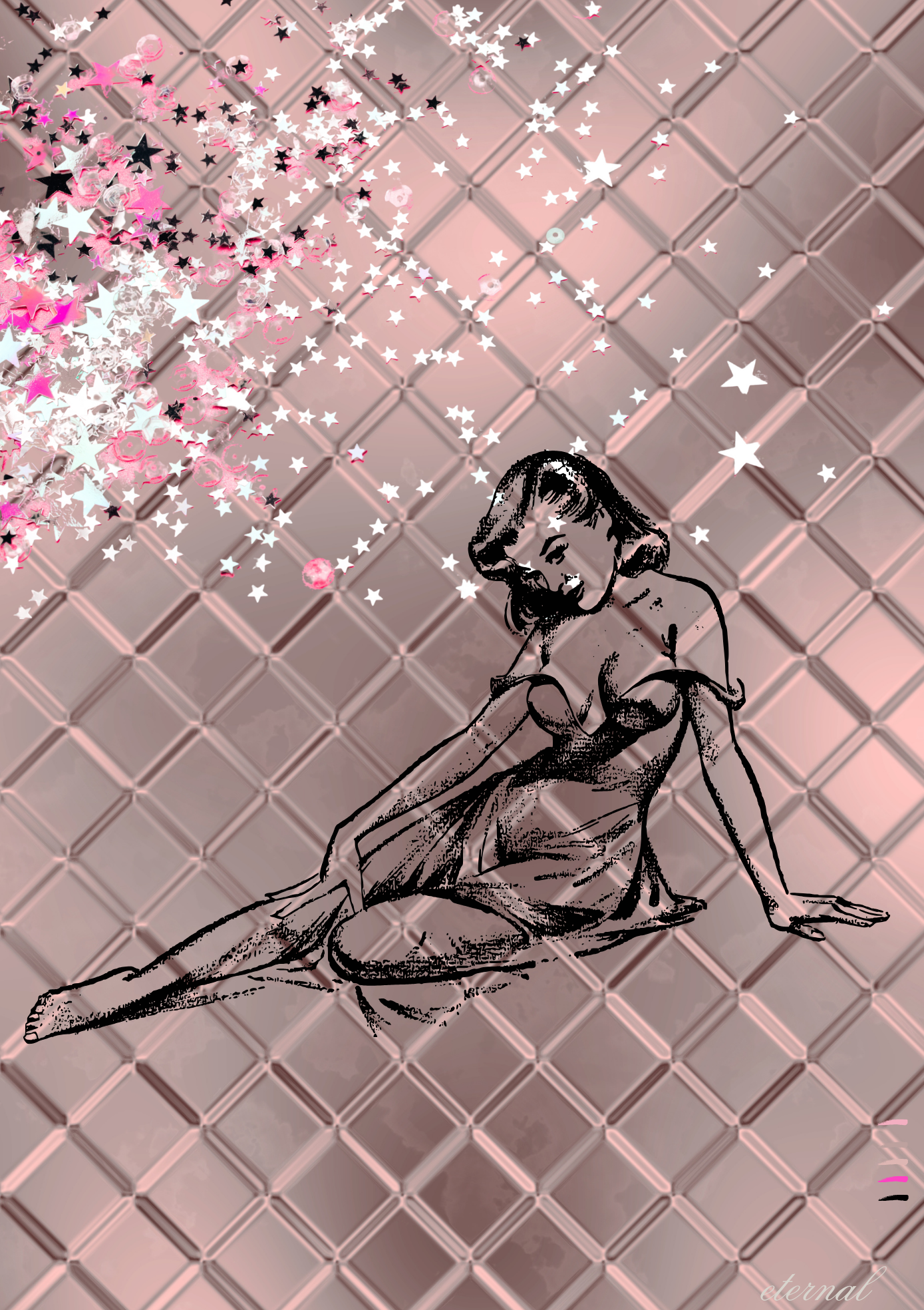 Female Icon Retro Pin-up in Pink Wall Art Print, Sydney Artist - Eternal Art & Design - Eternal Art & Design