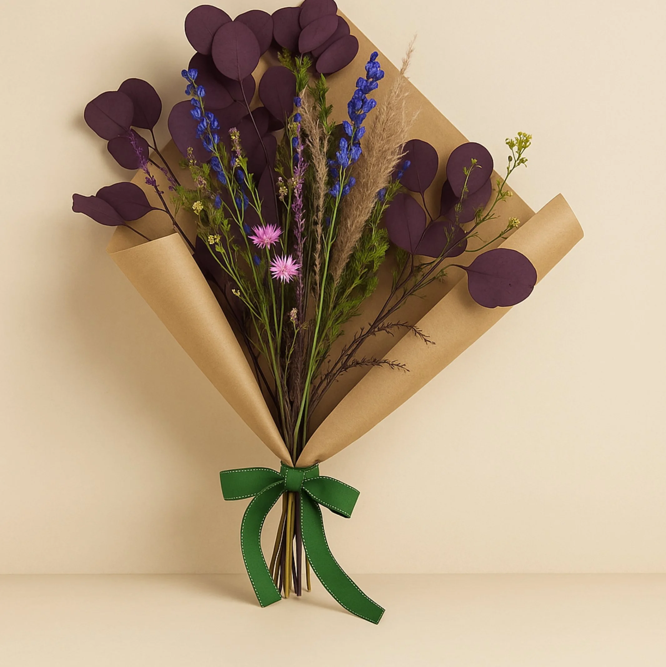 Mulberry Meadow Bouquet Wrapped - Eternal Stems. Handcrafted dried & preserved arrangement - Eternal Art & Design