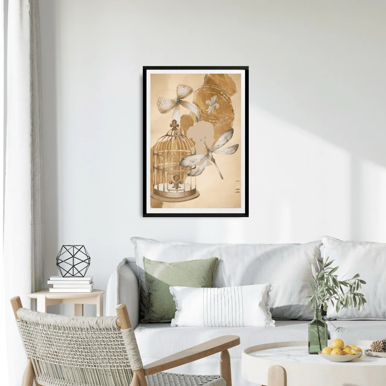 Vintage Birdcage Bow and Dragonfly Wall Art Print, Eternal Art Prints - Eternal Art & Design