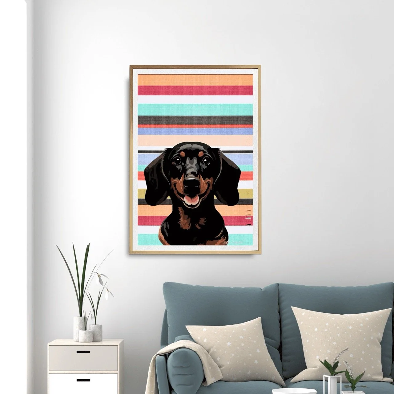 Dachshund Dog with Stripes Wall Art Print - Sydney Artist, Eternal Art Prints - Eternal Art & Design