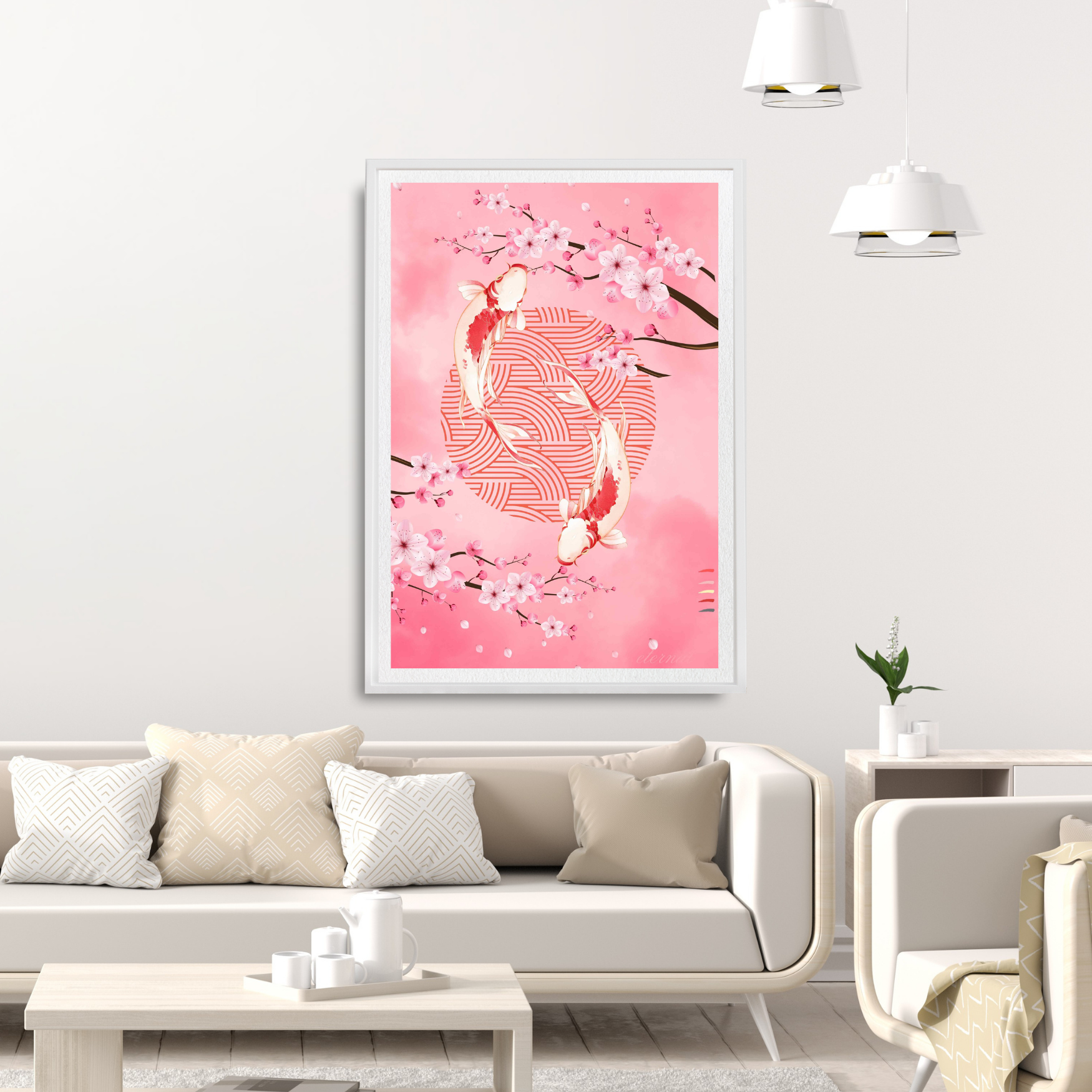 Oriental Cherry Blossoms and Koi Wall Art Print, Eternal Art Prints - Eternal Art & Design
