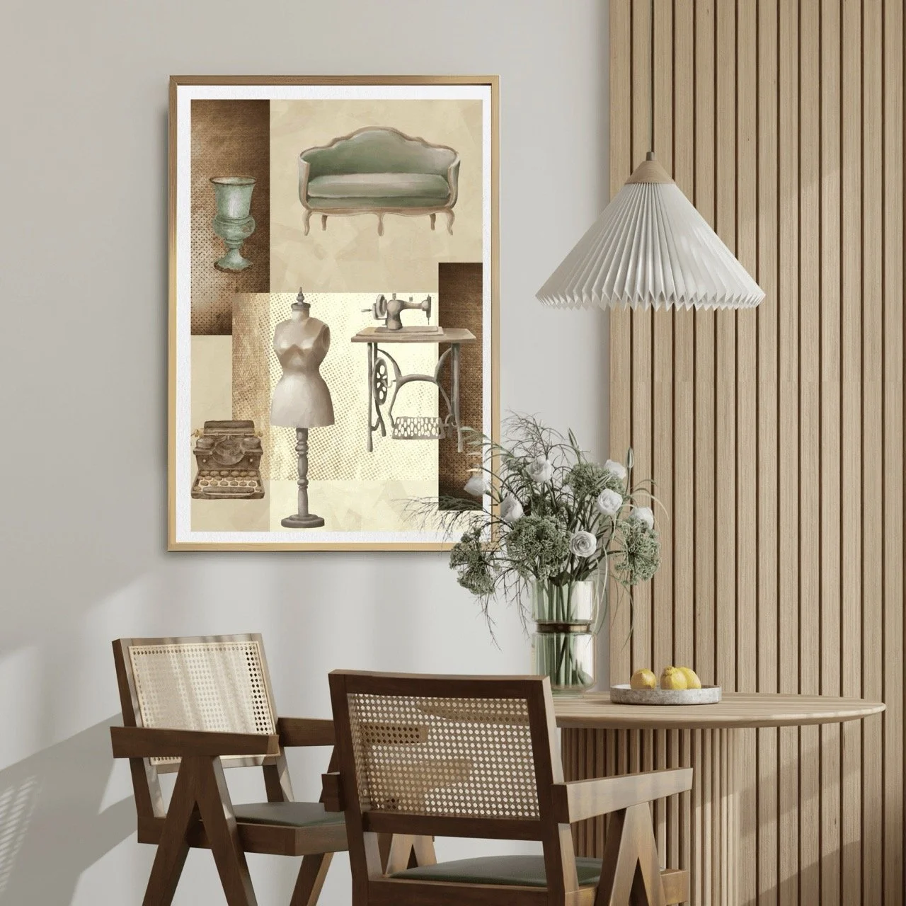 Vintage Decor Objects in Brown with Mannequin Wall Art Print, Eternal Art Prints - Eternal Art & Design