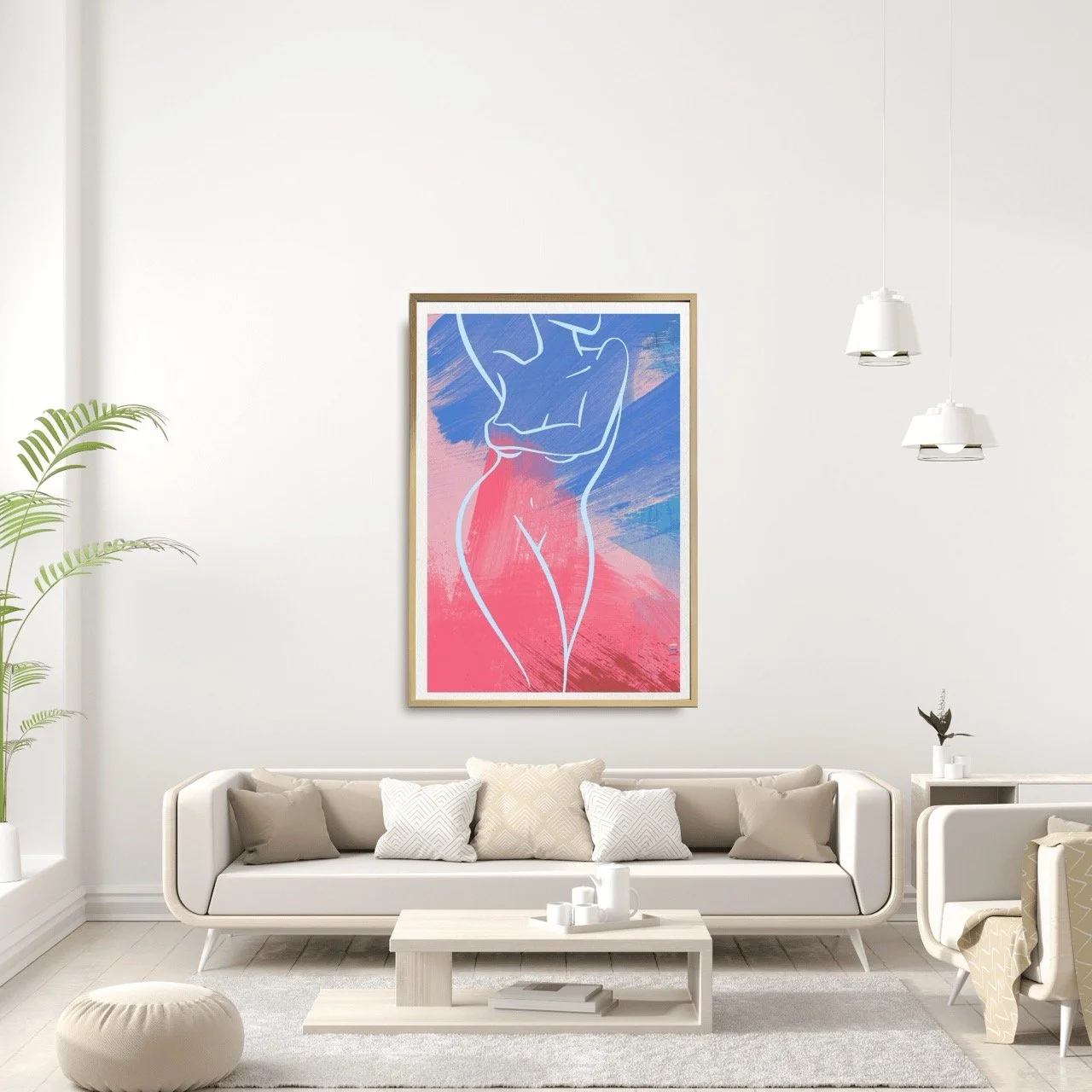 Female Figure Nude Light Blue Line Drawing Art Print, Sydney Artist - Eternal Art & Design - Eternal Art & Design