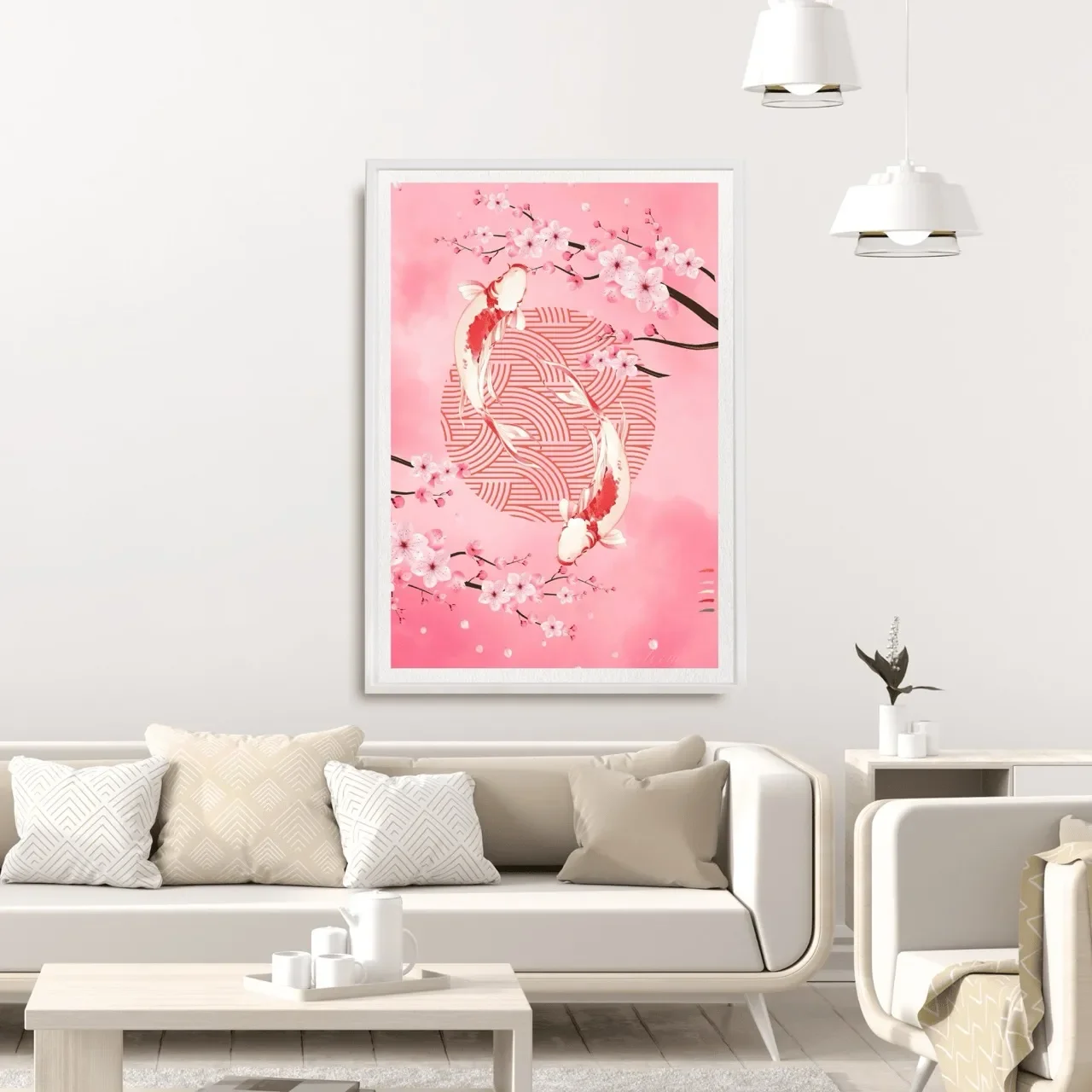 white framed koi and cherry blossom print. I10003 Large_converted.webp