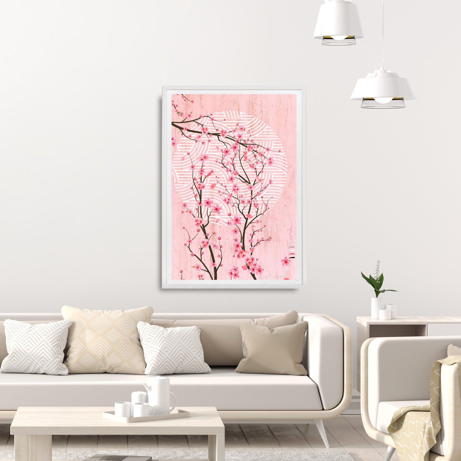 Oriental Pink Cherry Blossoms Wall Art Print, Eternal Art Prints - Eternal Art & Design