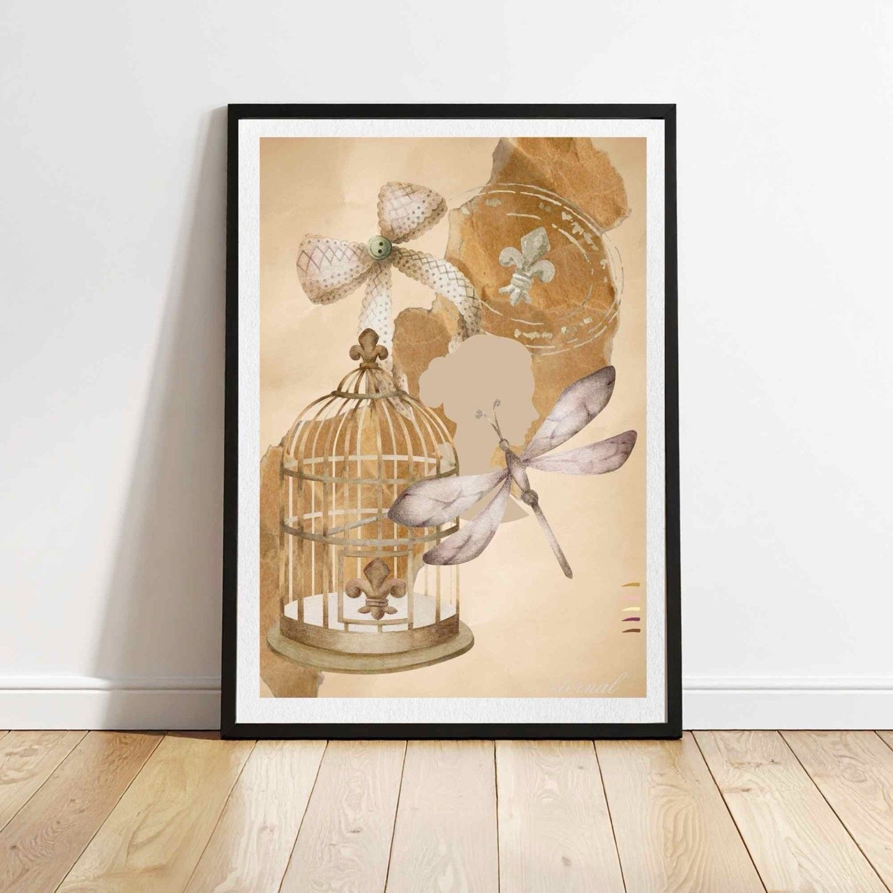 Vintage Birdcage Bow and Dragonfly Wall Art Print, Eternal Art Prints - Eternal Art & Design