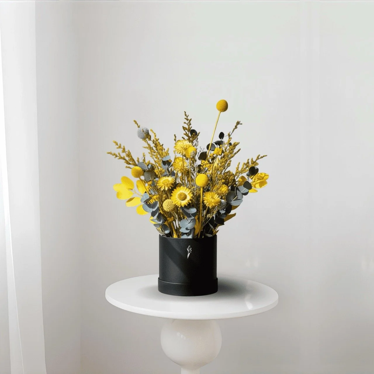 Medium Yellow & Blue Dried & Preserved Flower Bouquet - Everlasting Table Centrepiece (30cm) - Handcrafted dried & preserved arrangement Sydney - Eternal Art & Design