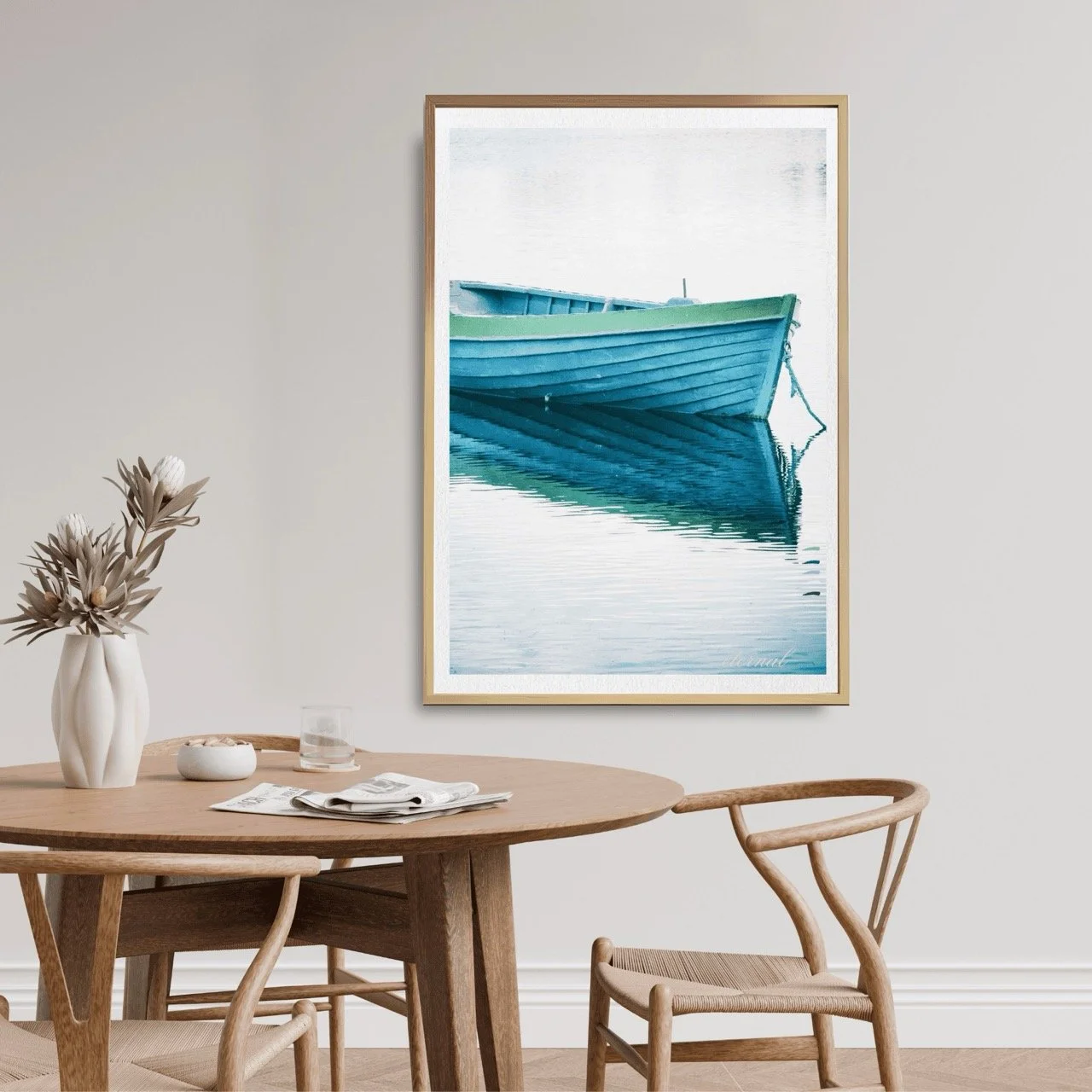 Blue Row Boat Rustic Ocean Wall Art Print, Eternal Art Prints - Eternal Art & Design