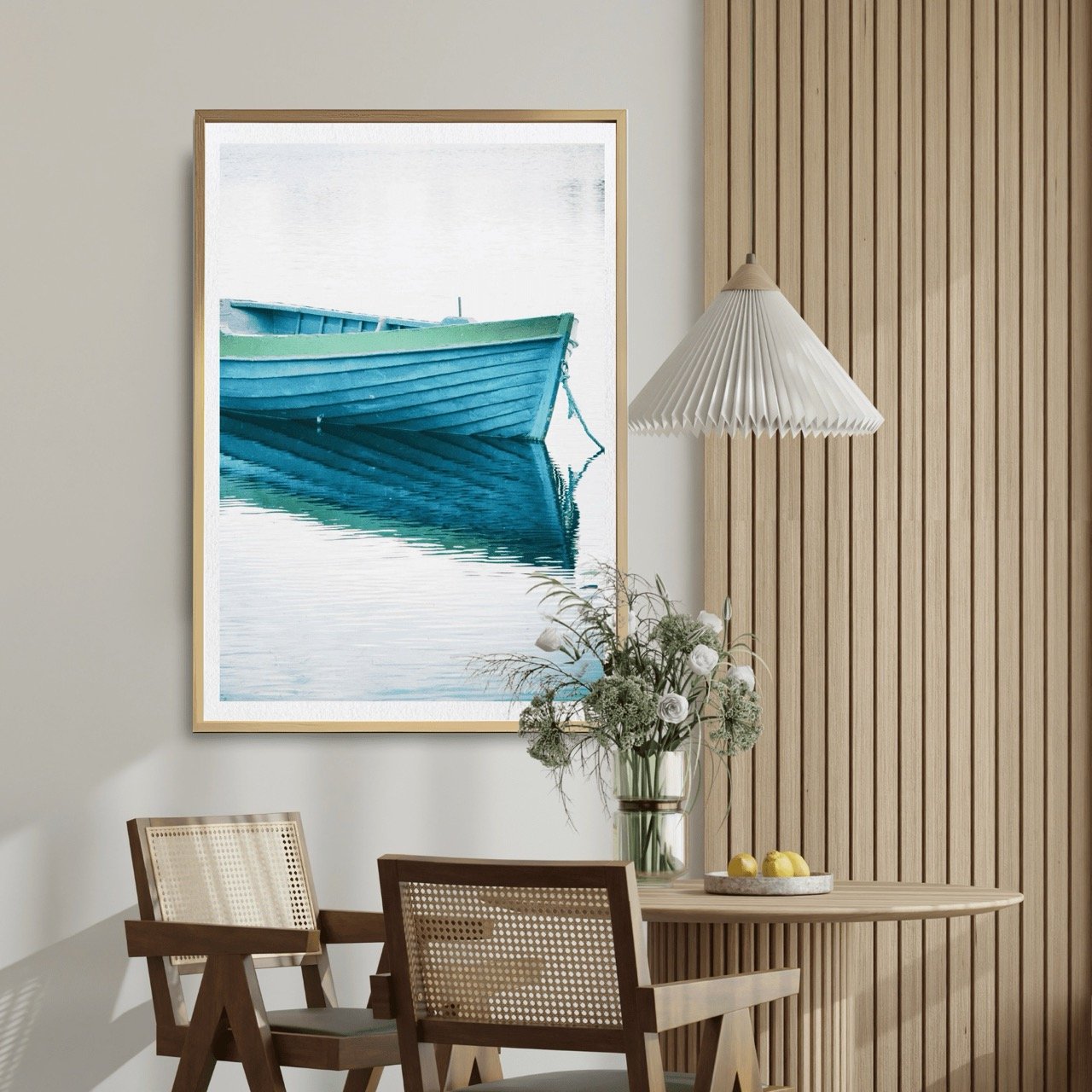 Blue Row Boat Rustic Ocean Wall Art Print, Eternal Art Prints - Eternal Art & Design