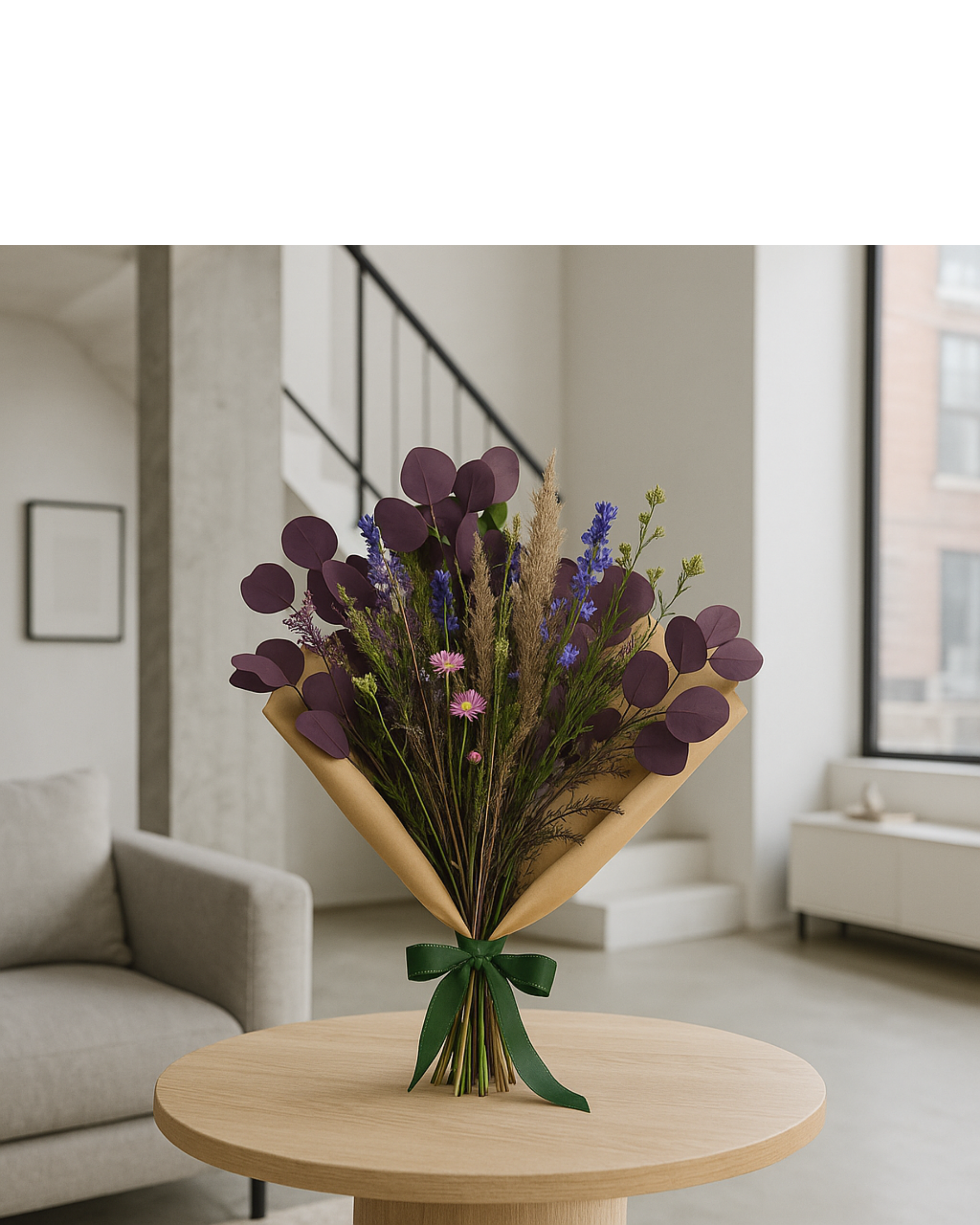 Mulberry Meadow Bouquet Wrapped - Eternal Stems. Handcrafted dried & preserved arrangement - Eternal Art & Design