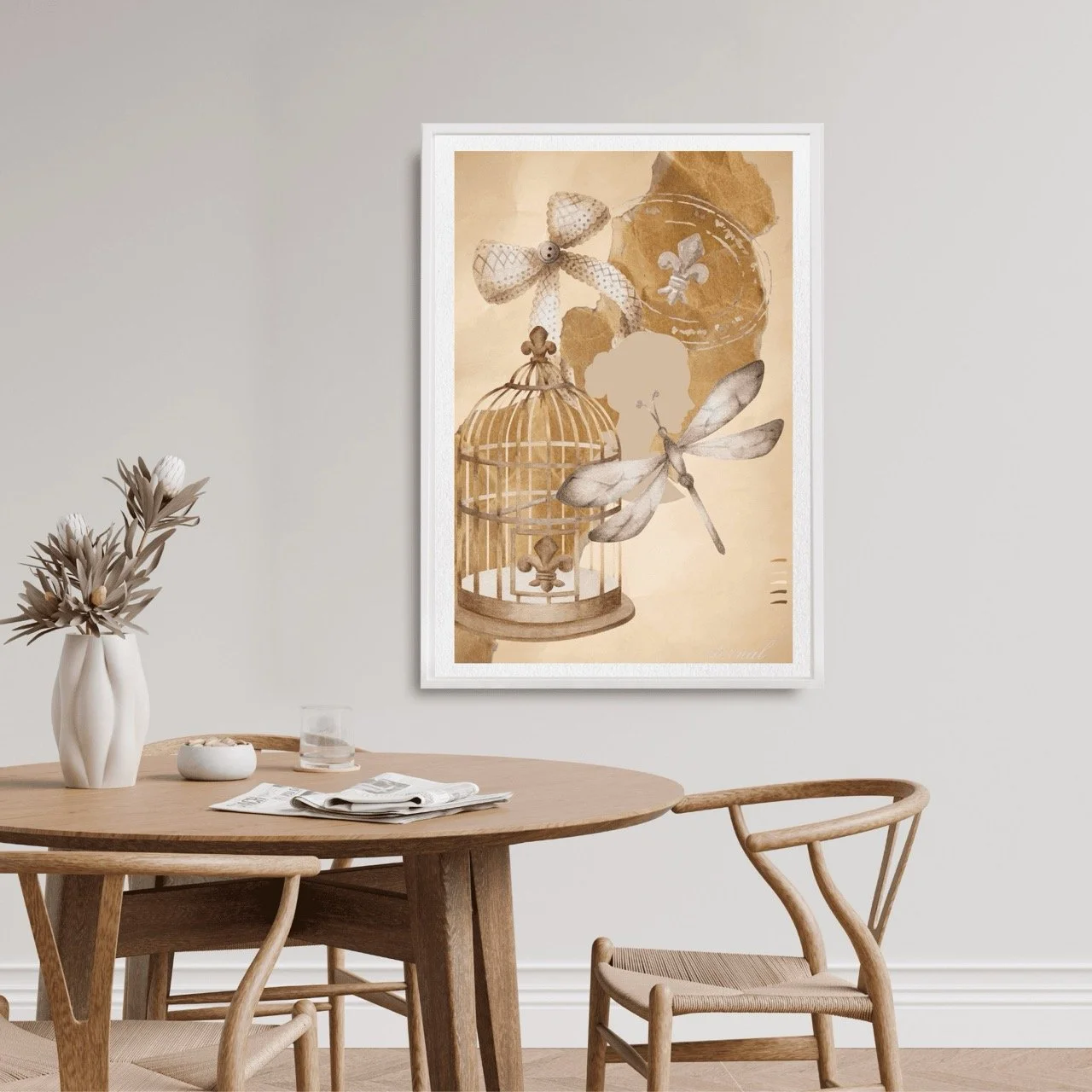 Vintage Birdcage Bow and Dragonfly Wall Art Print, Eternal Art Prints - Eternal Art & Design