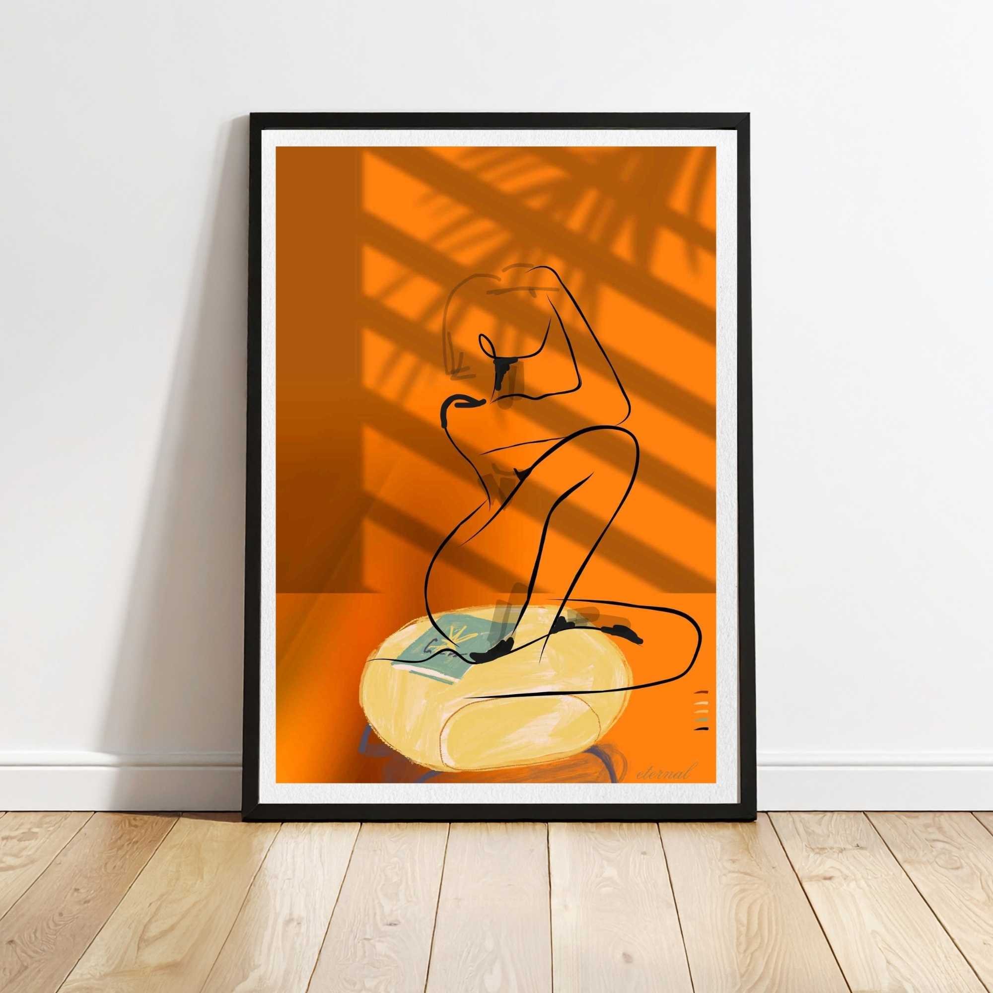 Female Nude Seated on Yellow Ottoman Art Print, Sydney Artist - Eternal Art & Design