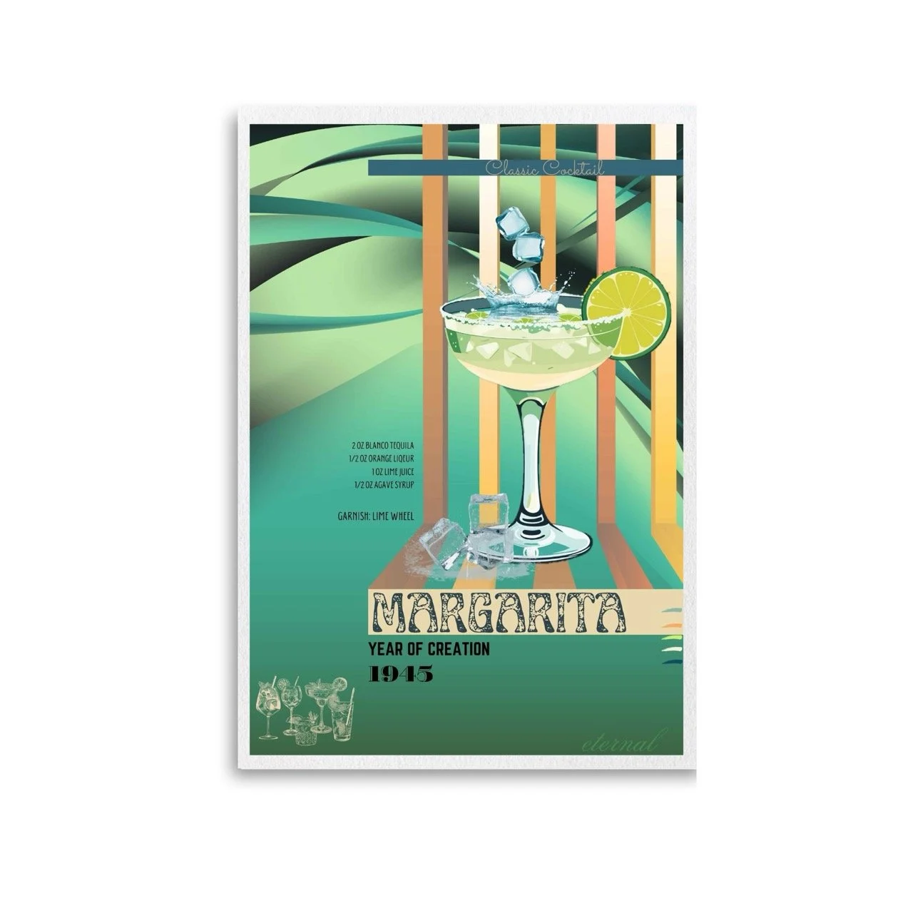 Retro Margarita Lime Classic Cocktail Culture Art Print, Eternal Art Prints - Eternal Art & Design