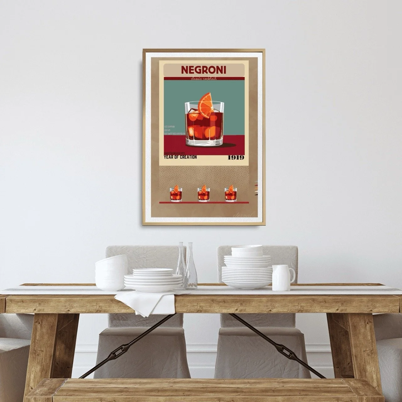 Negroni Retro Cocktail Culture Wall Art Print, Eternal Art Prints - Eternal Art & Design