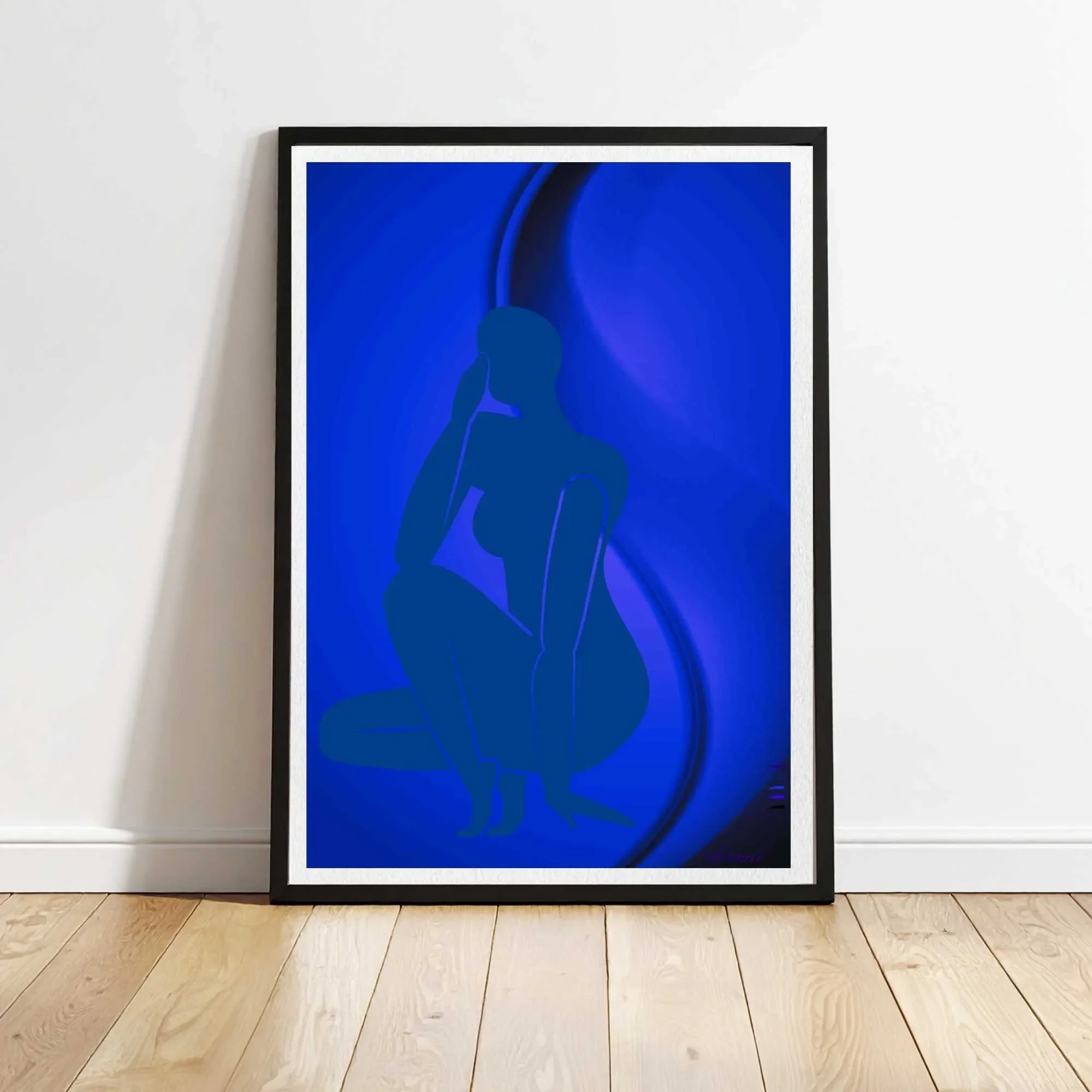 Female Figure Nude Crouching in Blue Art Print, Sydney Artist - Eternal Art Prints