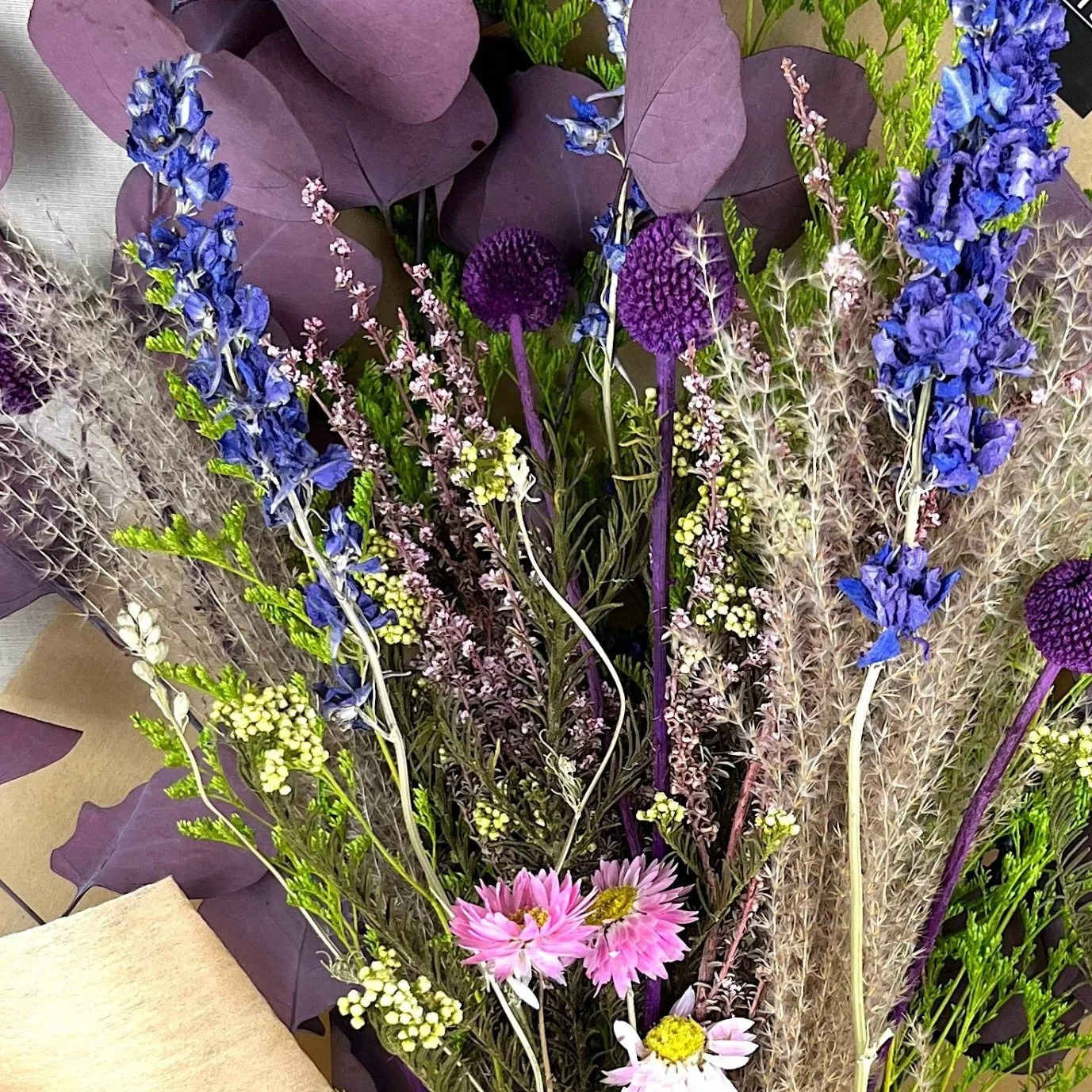 Mulberry Meadow Bouquet Wrapped - Eternal Stems. Handcrafted dried & preserved arrangement - Eternal Art & Design