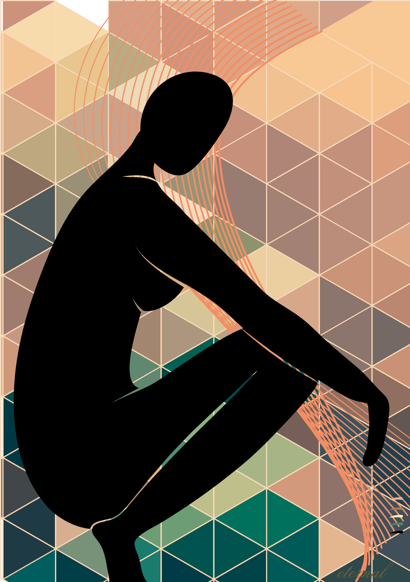 Nude Female Form with Orange Green Mosaic Art Print, Sydney Artist - Eternal Art & Design