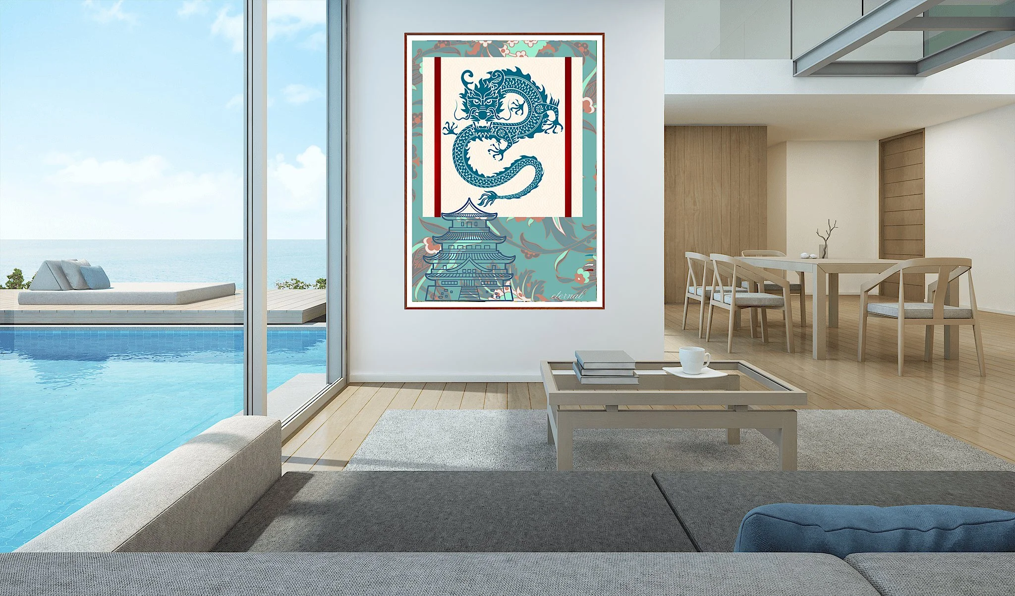 Temple and Dragon Wall Art Print, Eternal Art & Design - Eternal Art & Design