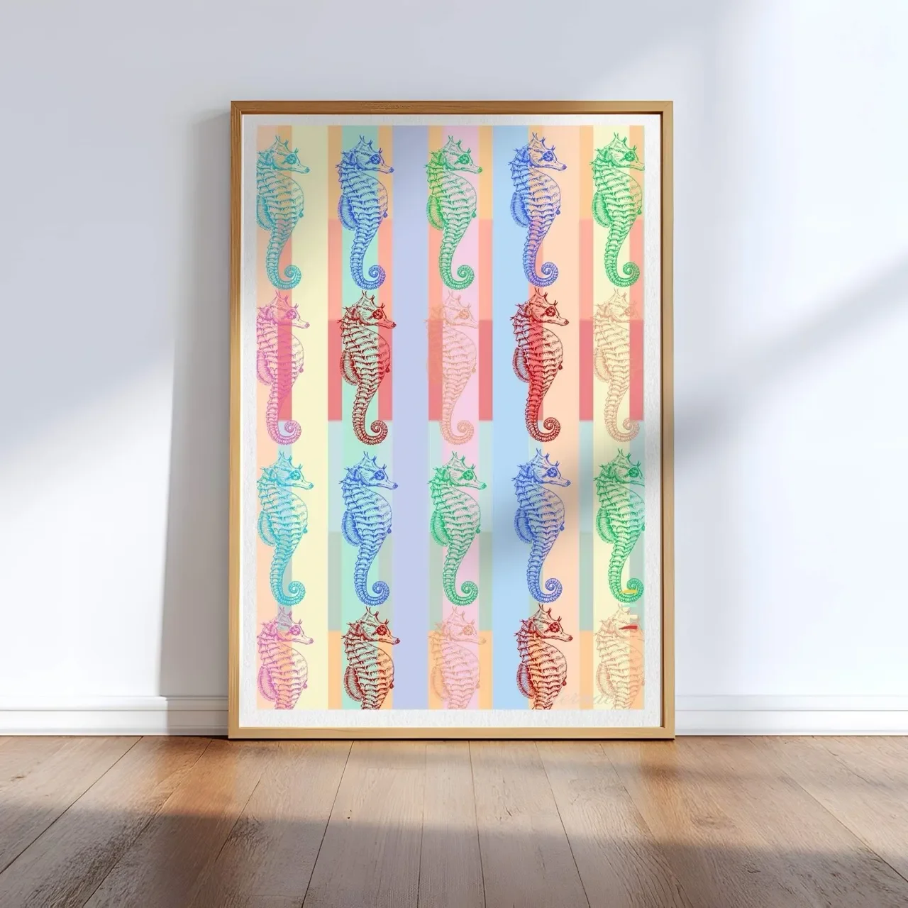 Pastel Seahorse Modern Coastal Nautical Wall Art Print - Sydney Artist, Eternal Art Prints