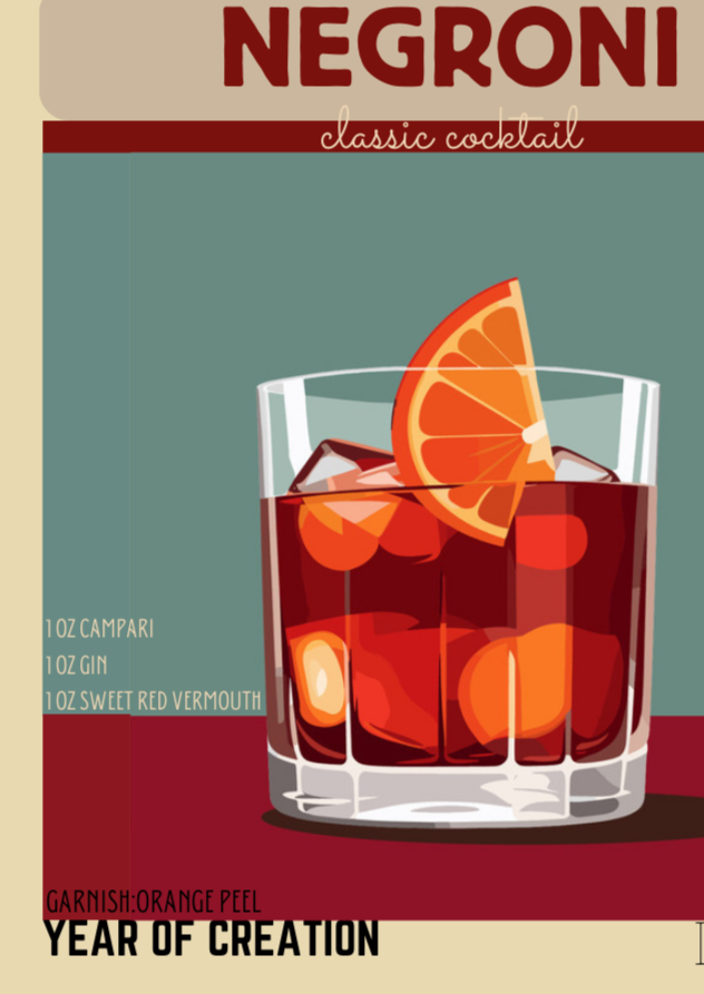 Negroni Retro Cocktail Culture Wall Art Print, Eternal Art & Design - Eternal Art & Design