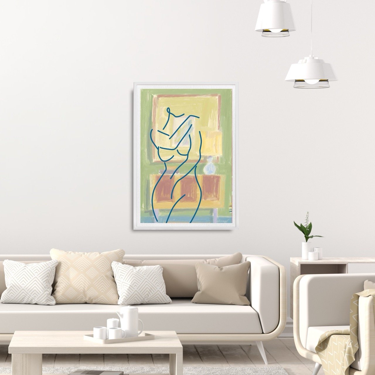 Femake Figure Elegant Blue Line Drawing Wall Art Print, Sydney Artist - Eternal Art Prints - Eternal Art & Design