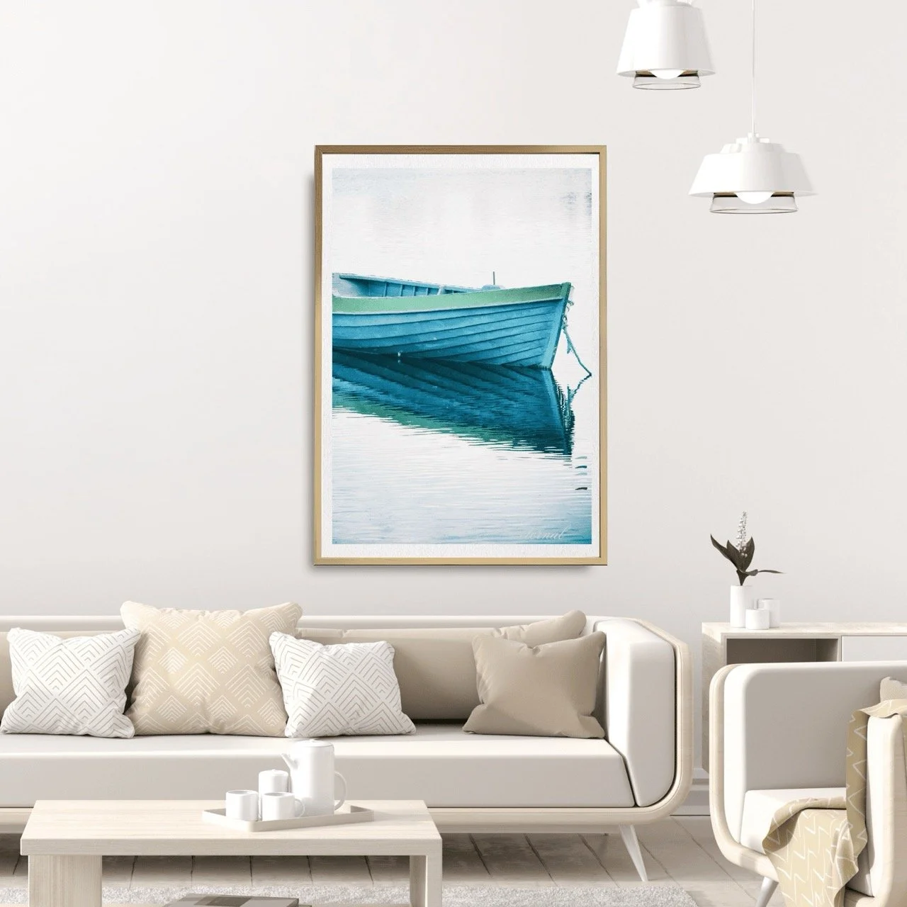 Blue Row Boat Rustic Ocean Wall Art Print, Eternal Art Prints - Eternal Art & Design