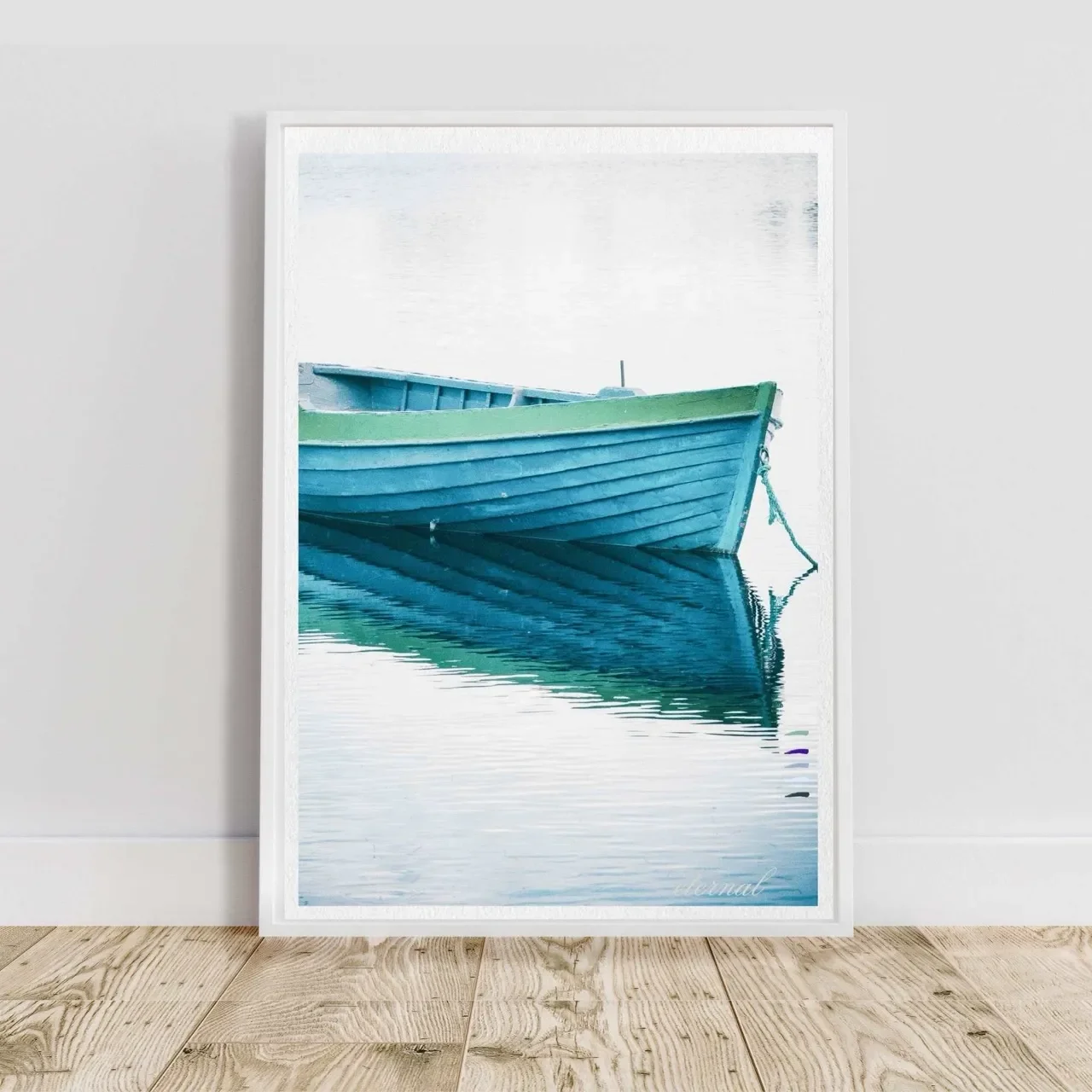 Blue Row Boat Rustic Ocean Wall Art Print, Eternal Art Prints