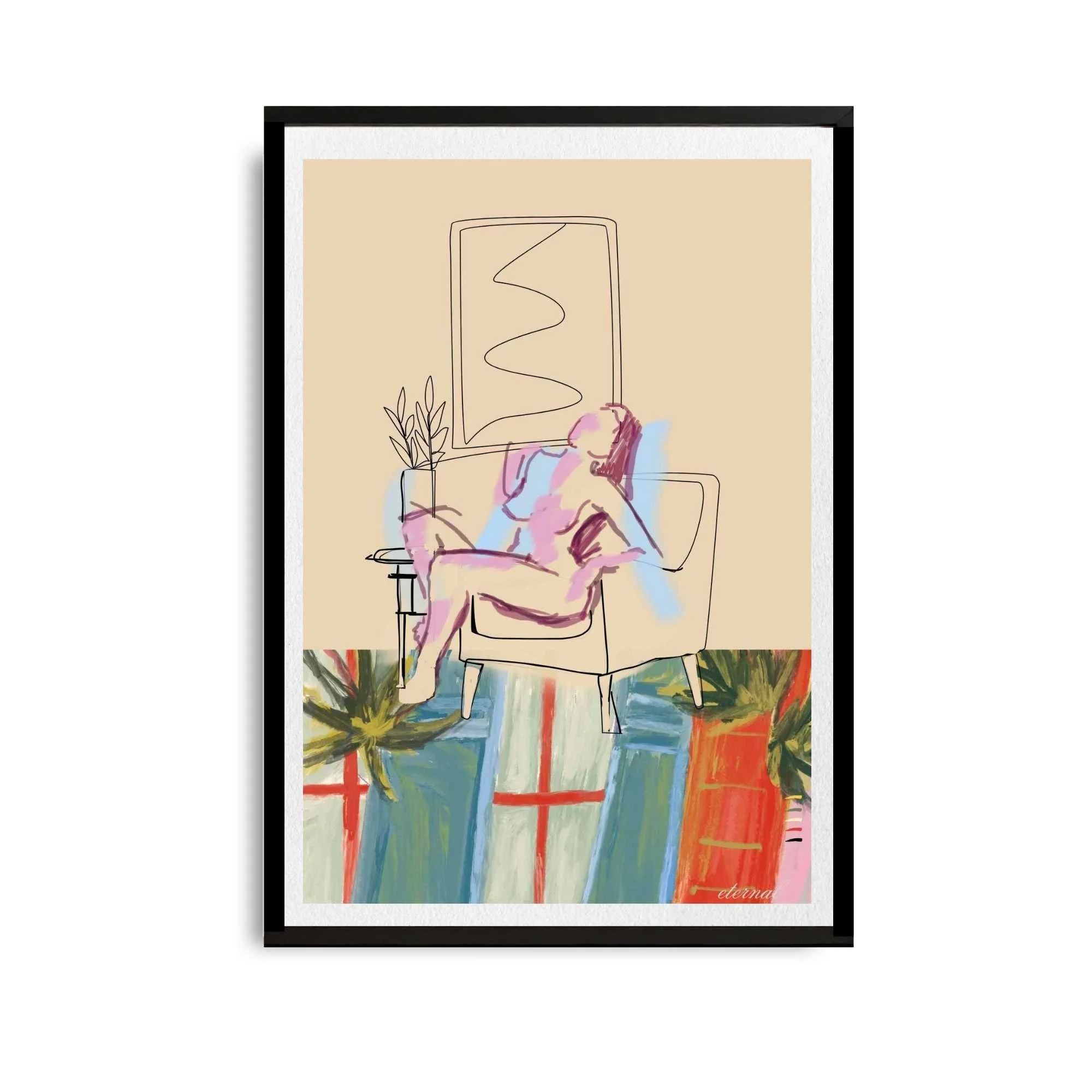 Female Figure Nude Seated with Pattern Art Print, Sydney Artist - Eternal Art Prints - Eternal Art & Design