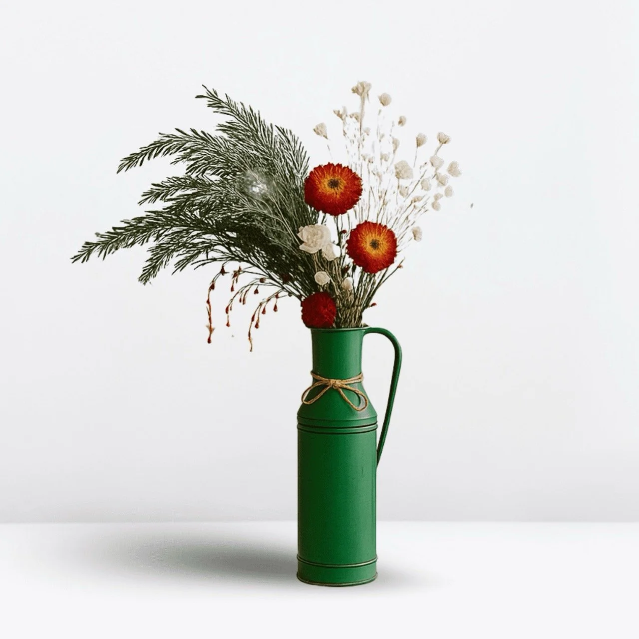 95cm Tall Vintage Vase with Dried Floral Arrangement - Classic Red Green & White Decor - Handcrafted dried & preserved arrangement - Eternal Art & Design