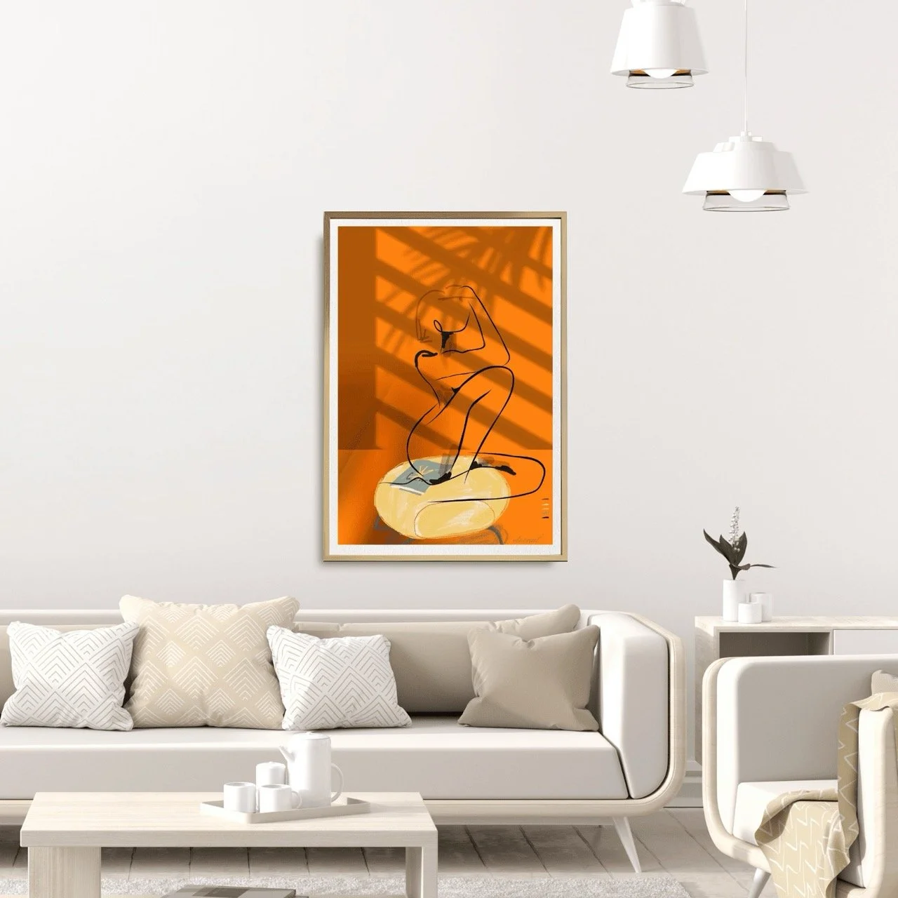 Female Nude Seated on Yellow Ottoman Art Print, Sydney Artist - Eternal Art & Design - Eternal Art & Design