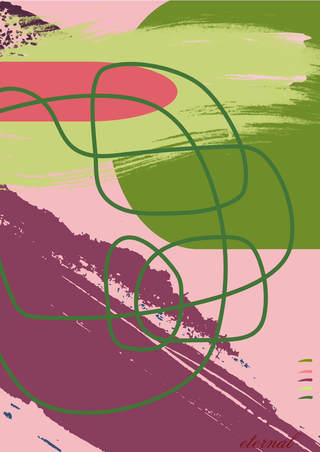 Abstract Modern Brushstrokes in Green and Pink Art Print - Sydney Artist, Eternal Art Prints
