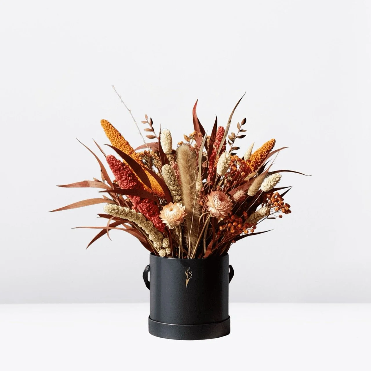 Dried & Preserved Native Bouquet - Red & Orange Florals in Gift box - 30cm "Crimson Harvest" - Handcrafted dried & preserved arrangement - Eternal Art & Design