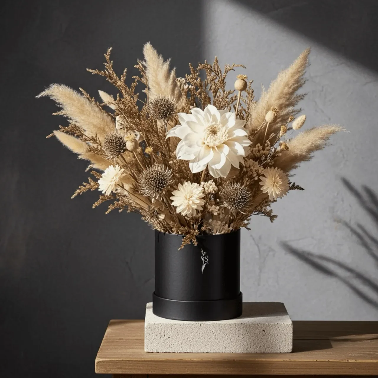 "Desert Sands" Beige Dried Flower Bouquet in Gift Box - Natural Minimalist Home Decor (30cm) Medium - Handcrafted dried & preserved arrangement