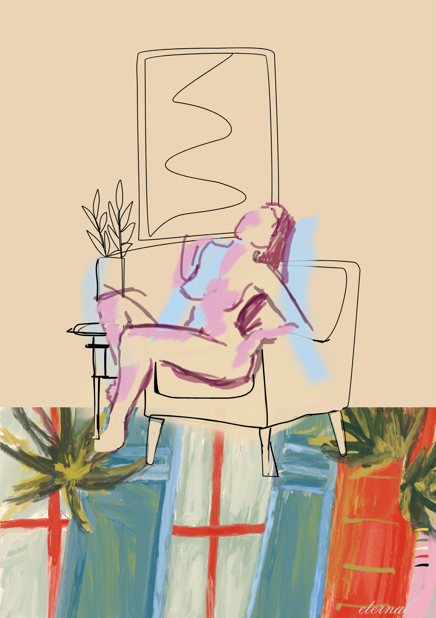 Seated Nude with Pattern Art Print, Sydney Artist - Eternal Art & Design - Eternal Art & Design