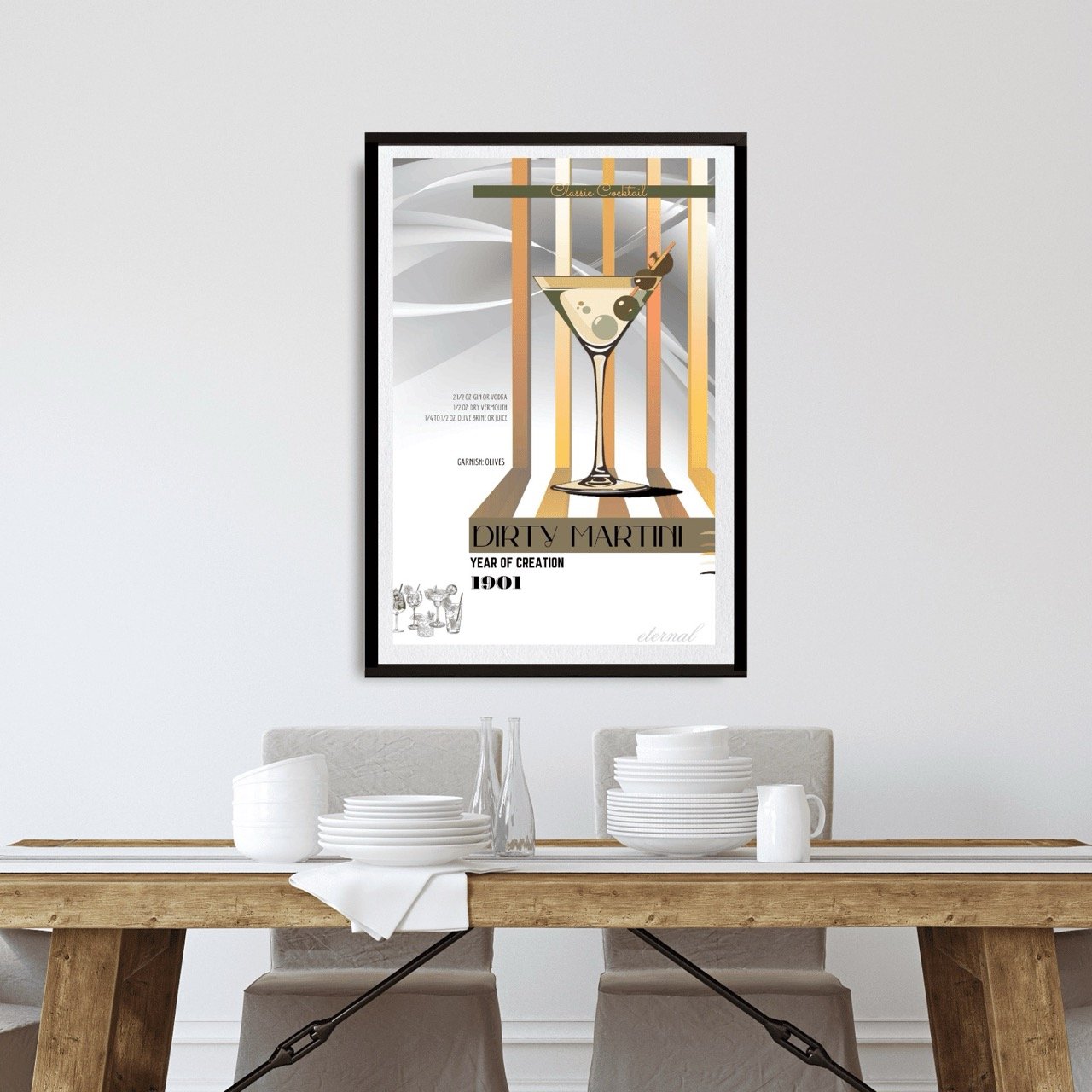 Retro Dirty Martini Classic Cocktail Culture Wall Art Print, Eternal Art Prints - Eternal Art & Design