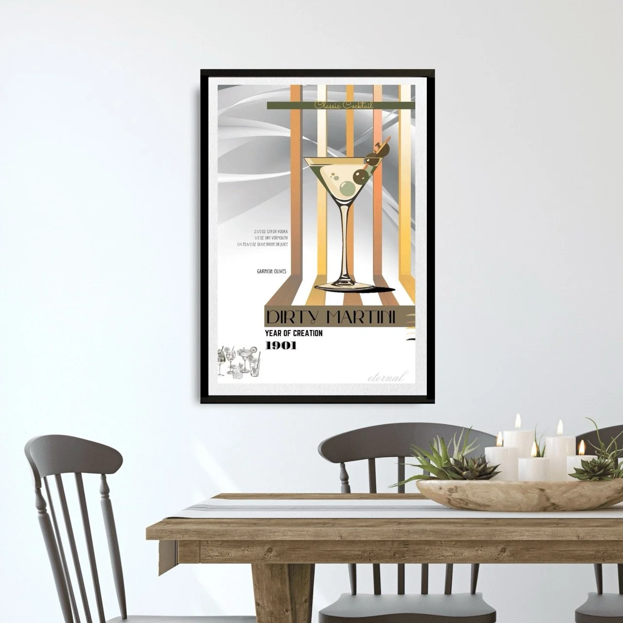 Retro Dirty Martini Classic Cocktail Culture Wall Art Print, Eternal Art Prints - Eternal Art & Design