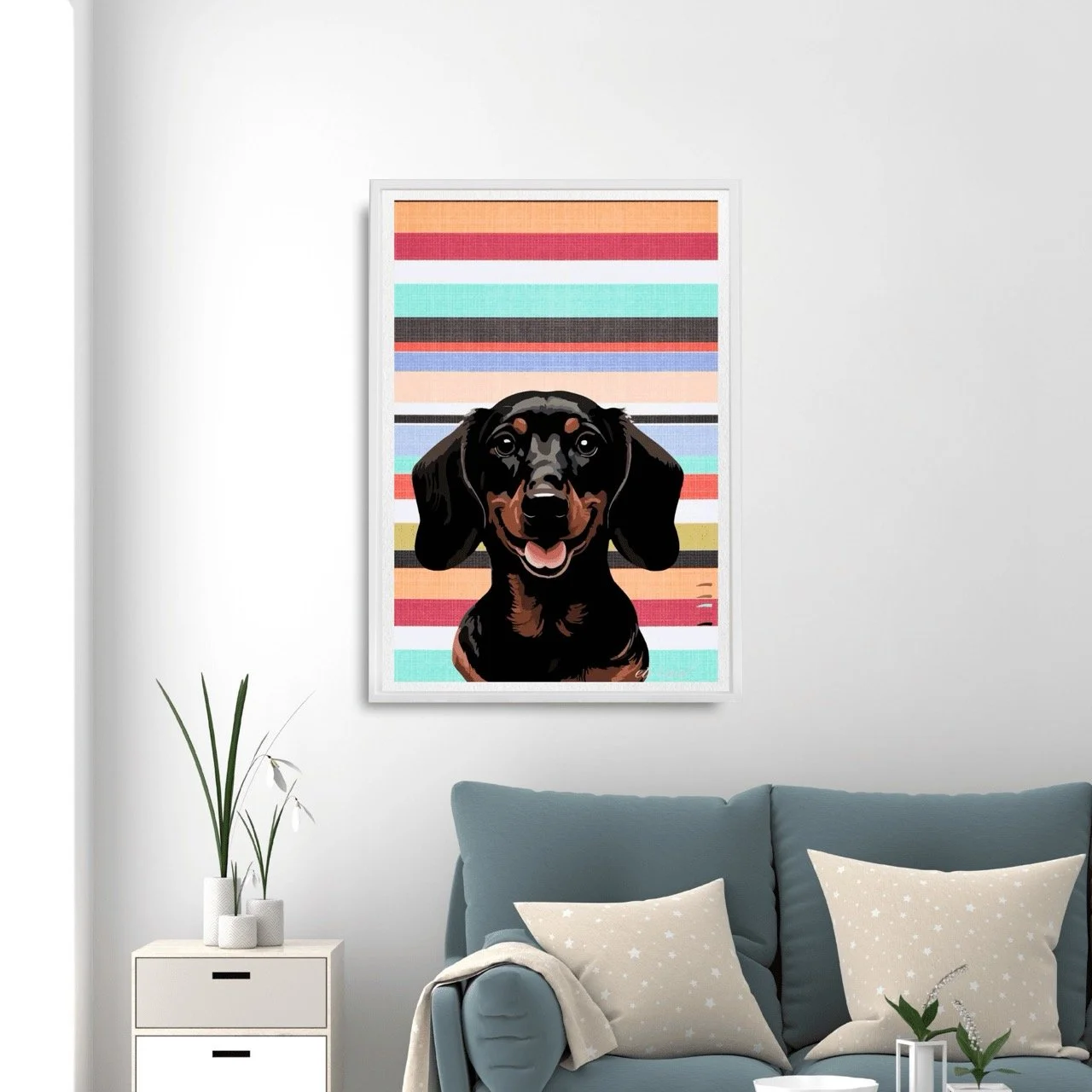 Dachshund Dog with Stripes Wall Art Print - Sydney Artist, Eternal Art Prints - Eternal Art & Design
