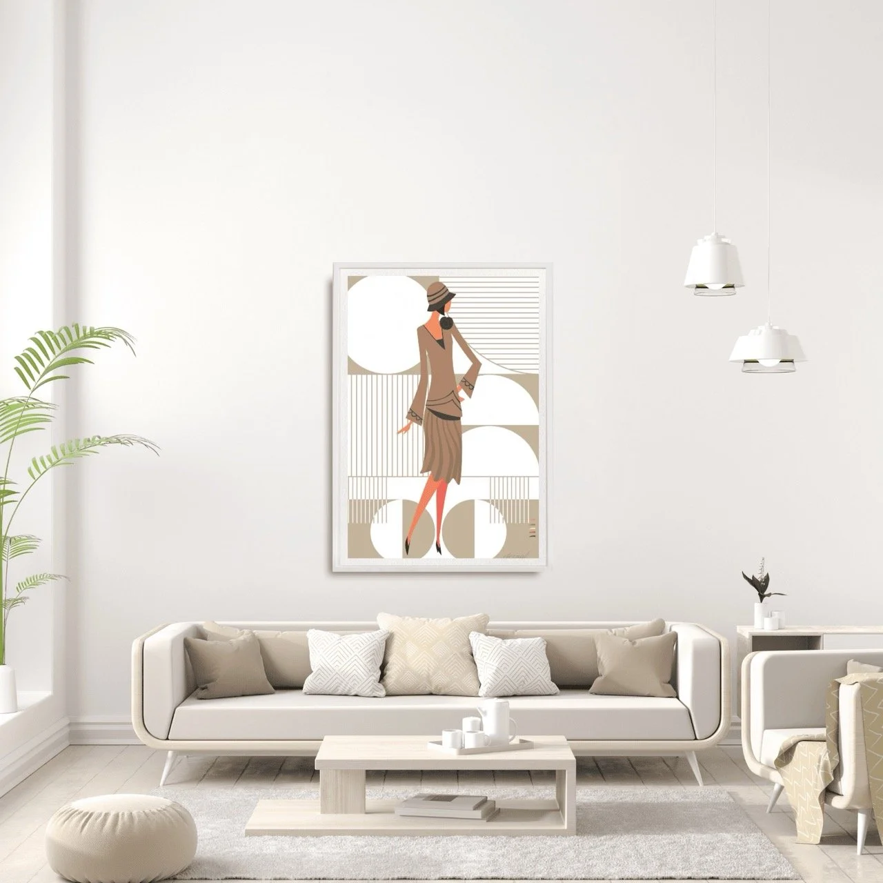 Glamorous 1920s Woman in Beige Art Deco Print - Eternal Art & Design